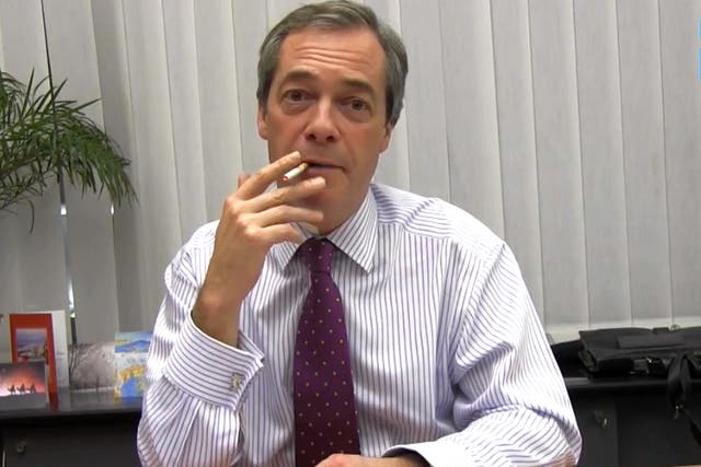 Nigel Farage appearing in a YouTube video endorsing electronic cigarettes