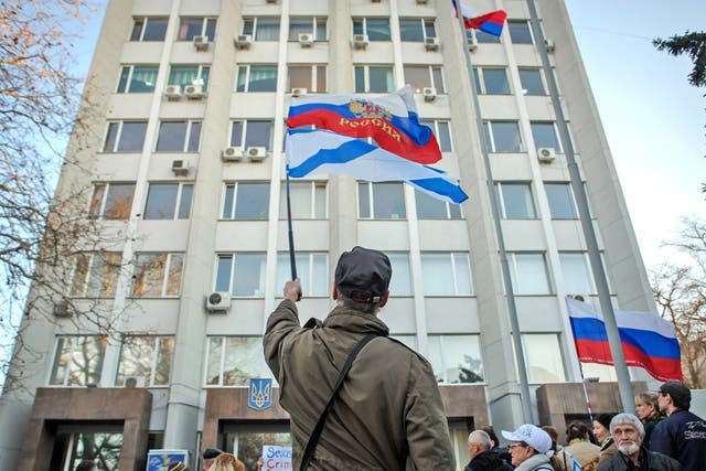 Flags are waved during a Pro-Russian rally in Sevastopol