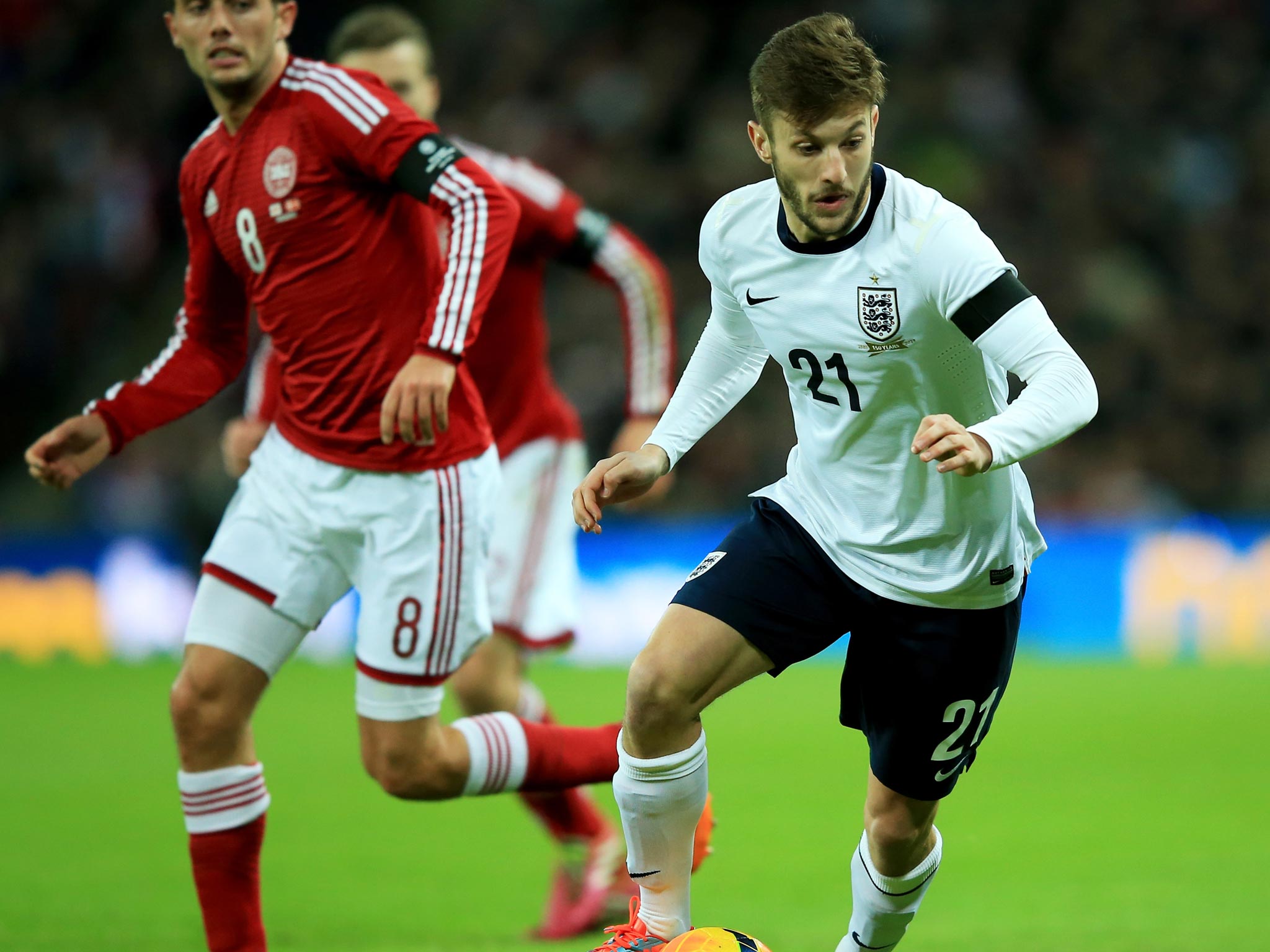 England midfielder Adam Lallana was pleased to get off the mark with his first victory for England against Denmark