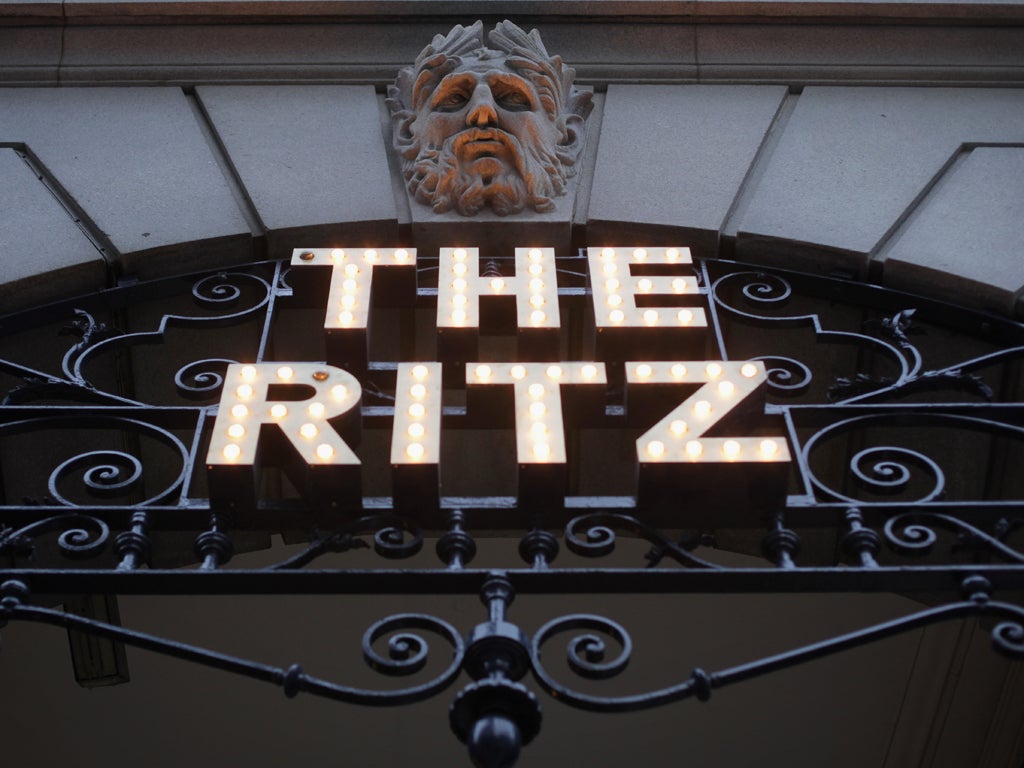 Logo and ironwork over the entrance of The Ritz Hotel on February 17, 2011 in London, England.