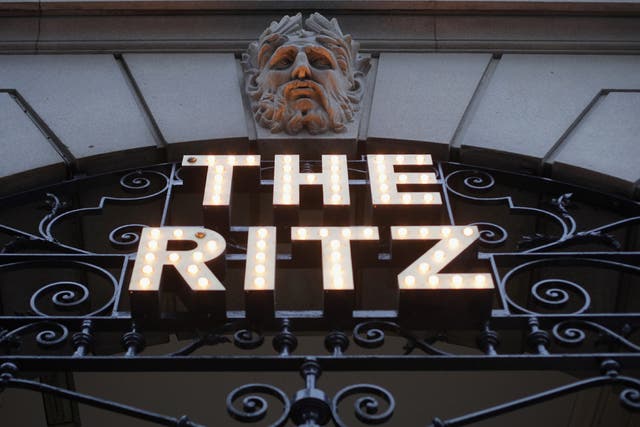 Logo and ironwork over the entrance of The Ritz Hotel on February 17, 2011 in London, England.