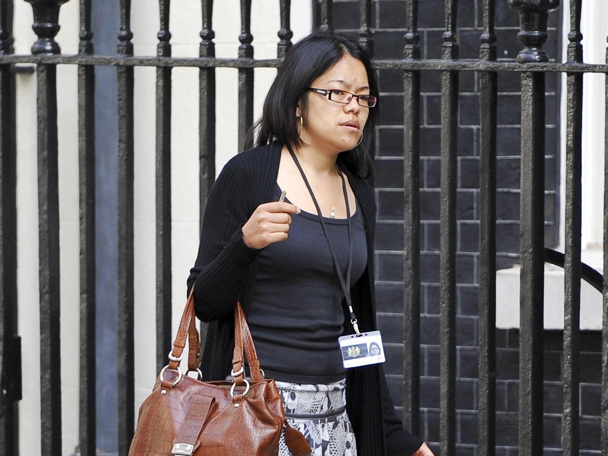 Gita Lama, a long-term nanny employed by Samantha Cameron, arrives for work at Downing Street