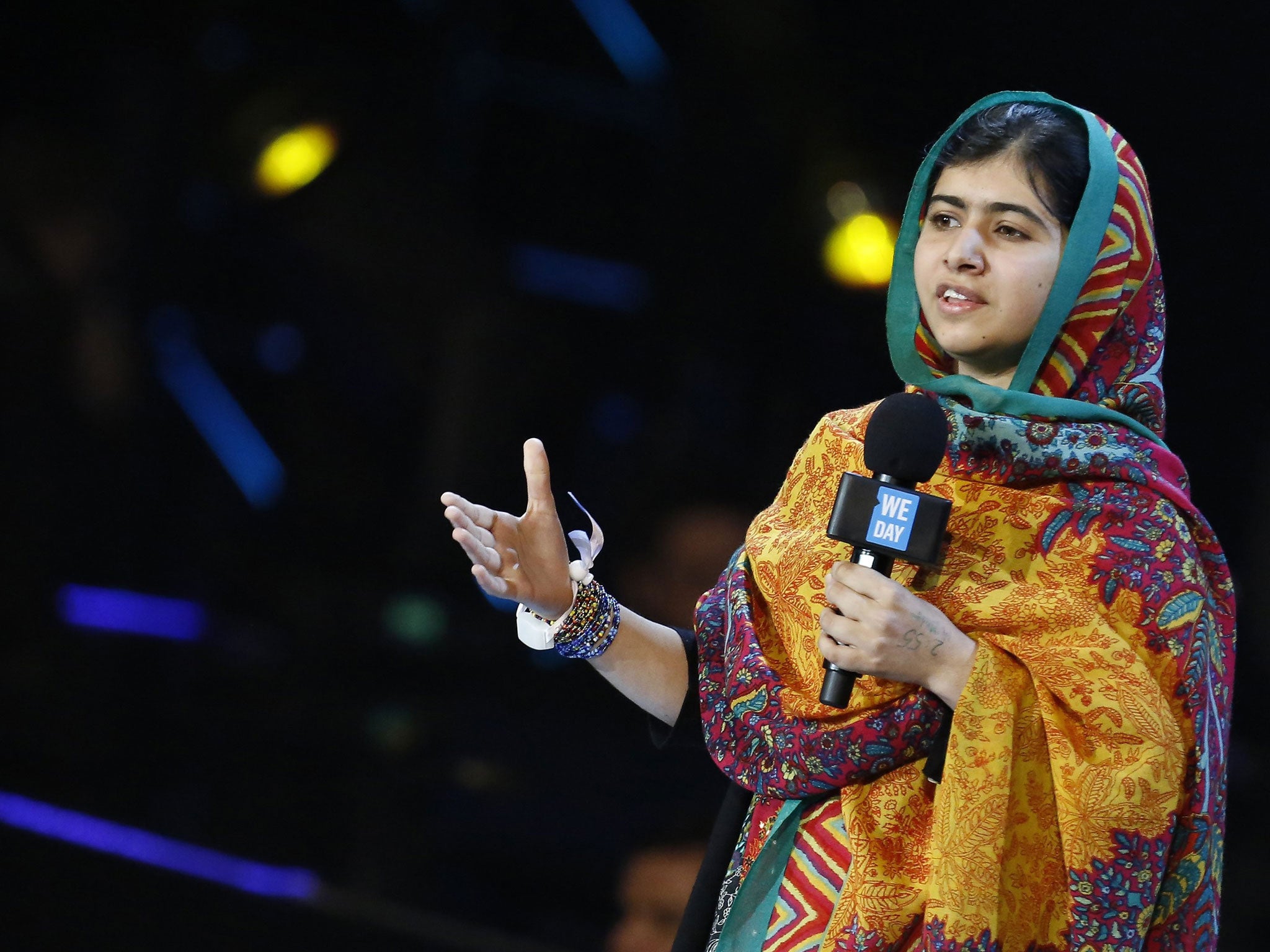 Malala Yousafzai speaks at the inaugural 'We Day' at Wembley Arena on Friday