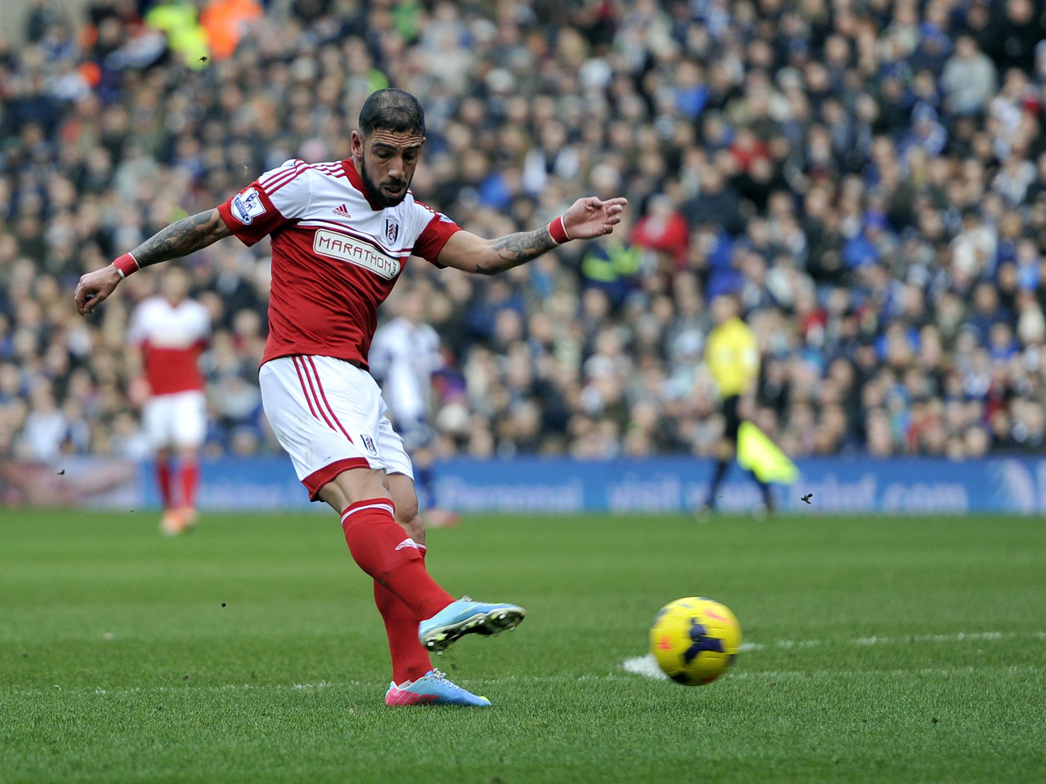Ashkan Dejagah scores during Fulham’s draw at West Bromwich
in Felix Magath’s first match as manager