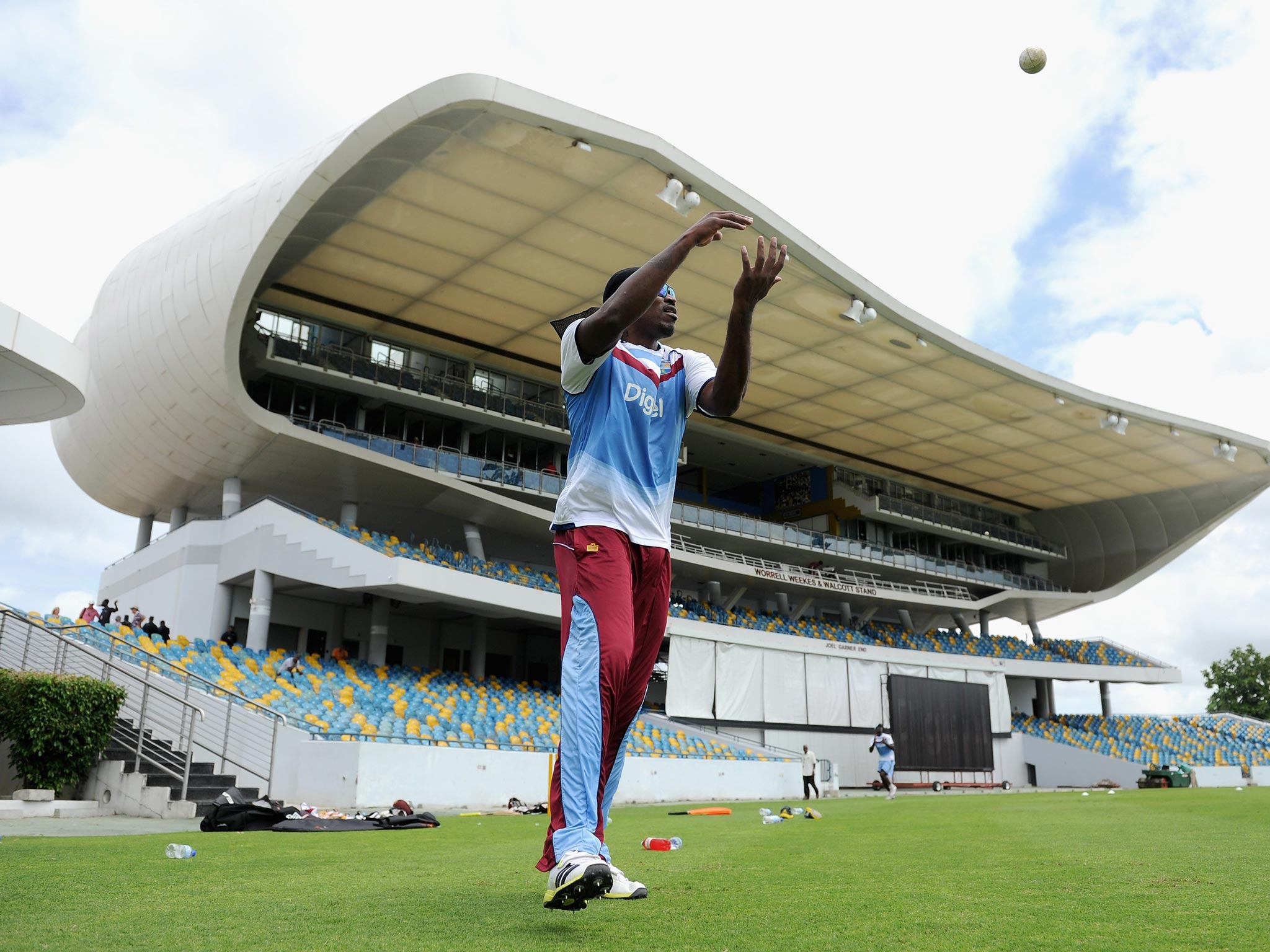 West Indies’ Chris Gayle takes part in fielding practice at the
Kensington Oval in Barbados ahead of today’s opening T20