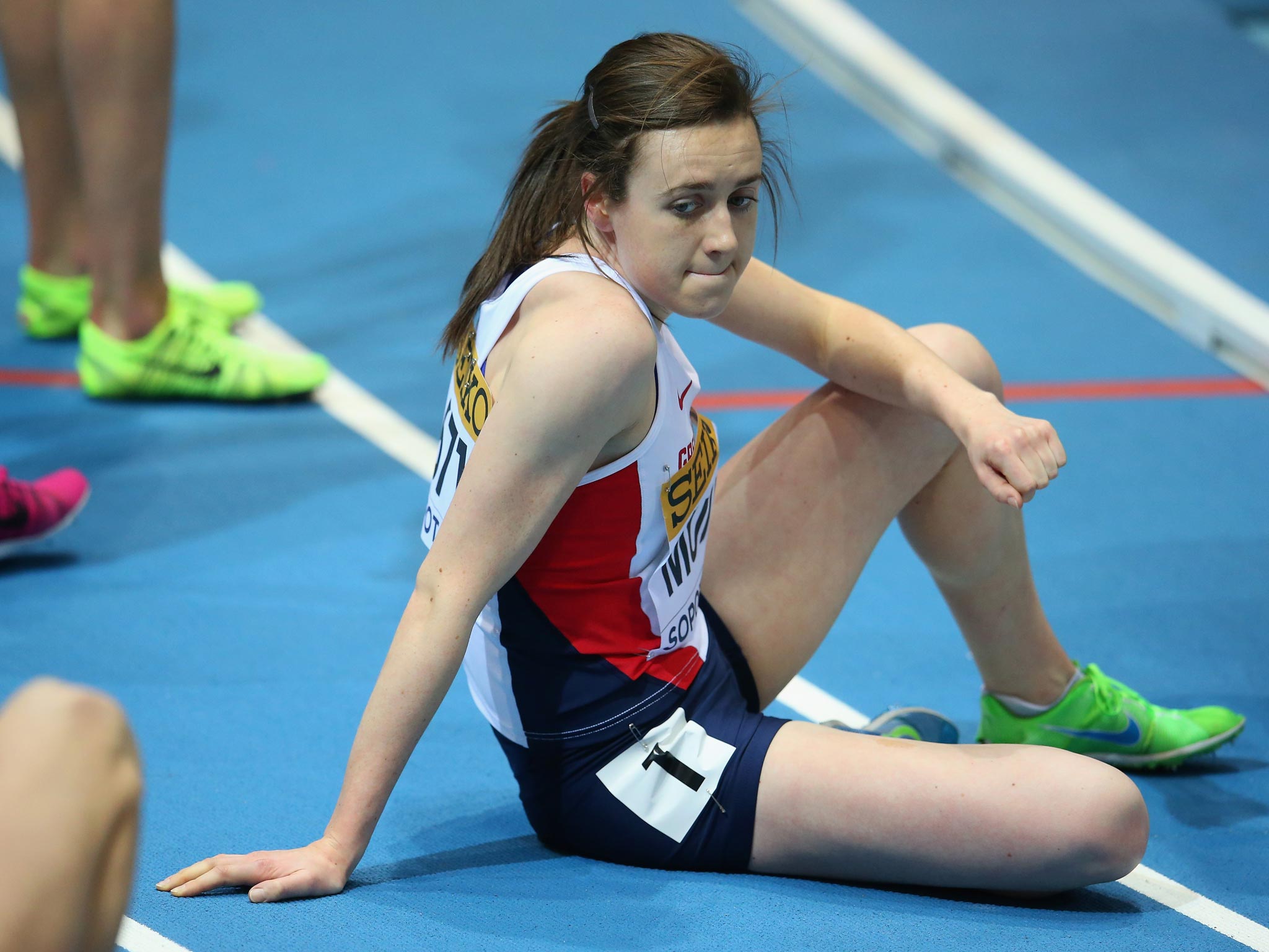Laura Muir is disconsolate as she dwells on her failure in the 800m