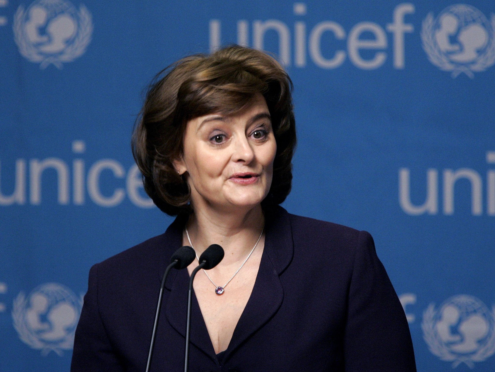 Cherie Blair, wife of former Prime Minister Tony Blair speaking at UNICEF House