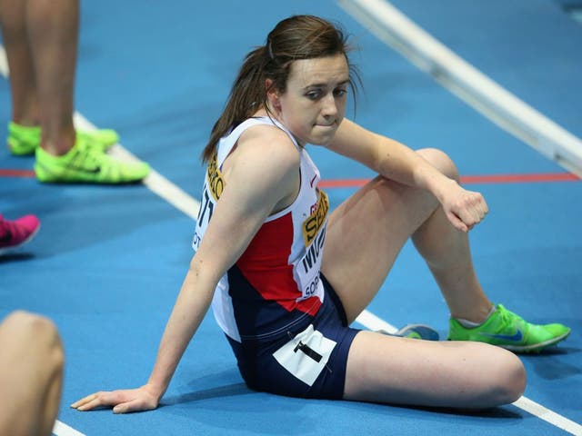 Laura Muir of Great Britain looks dejected in the Women's 800m heats during day one of the IAAF World Indoor Championships at Ergo Arena in Sopot, Poland