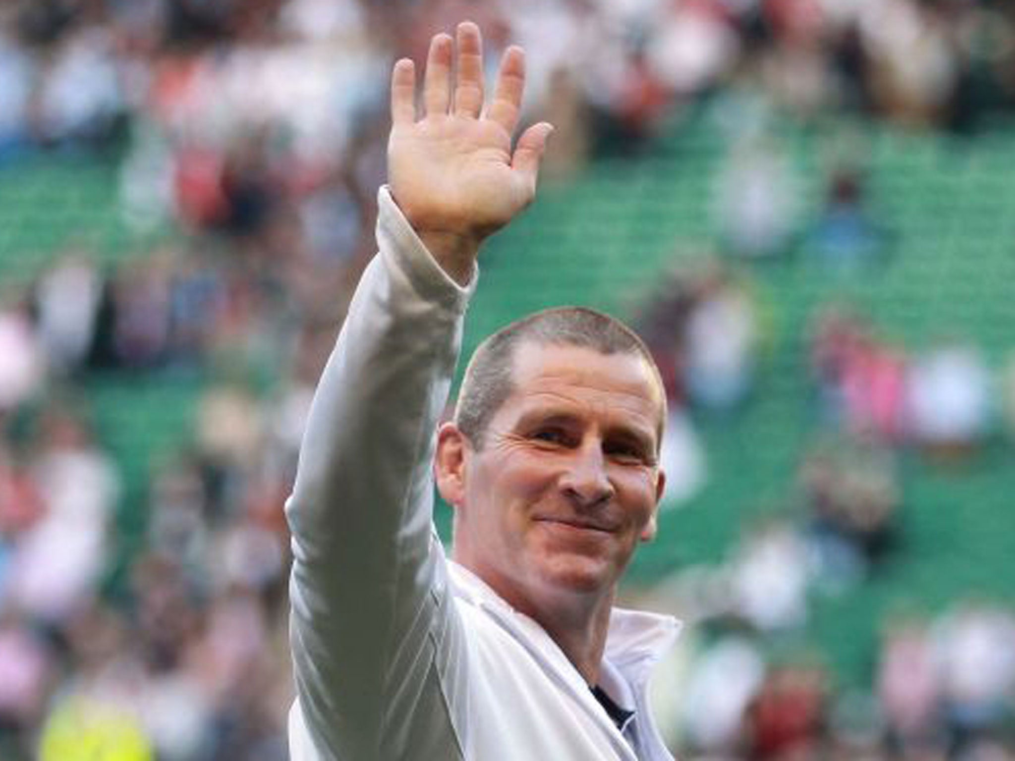 England coach Stuart Lancaster celebrates after the victory over Wales