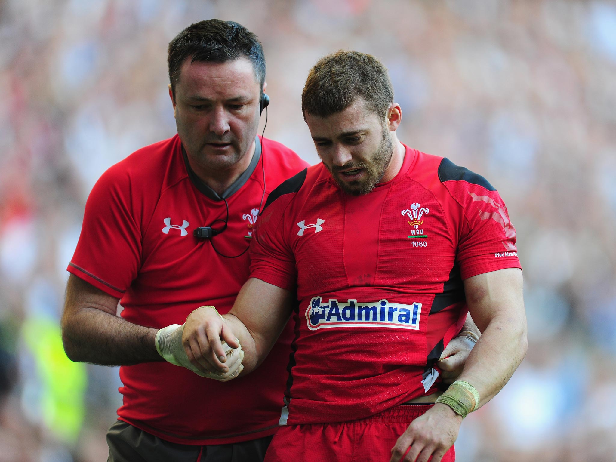 Leigh Halfpenny(right) in action for Wales