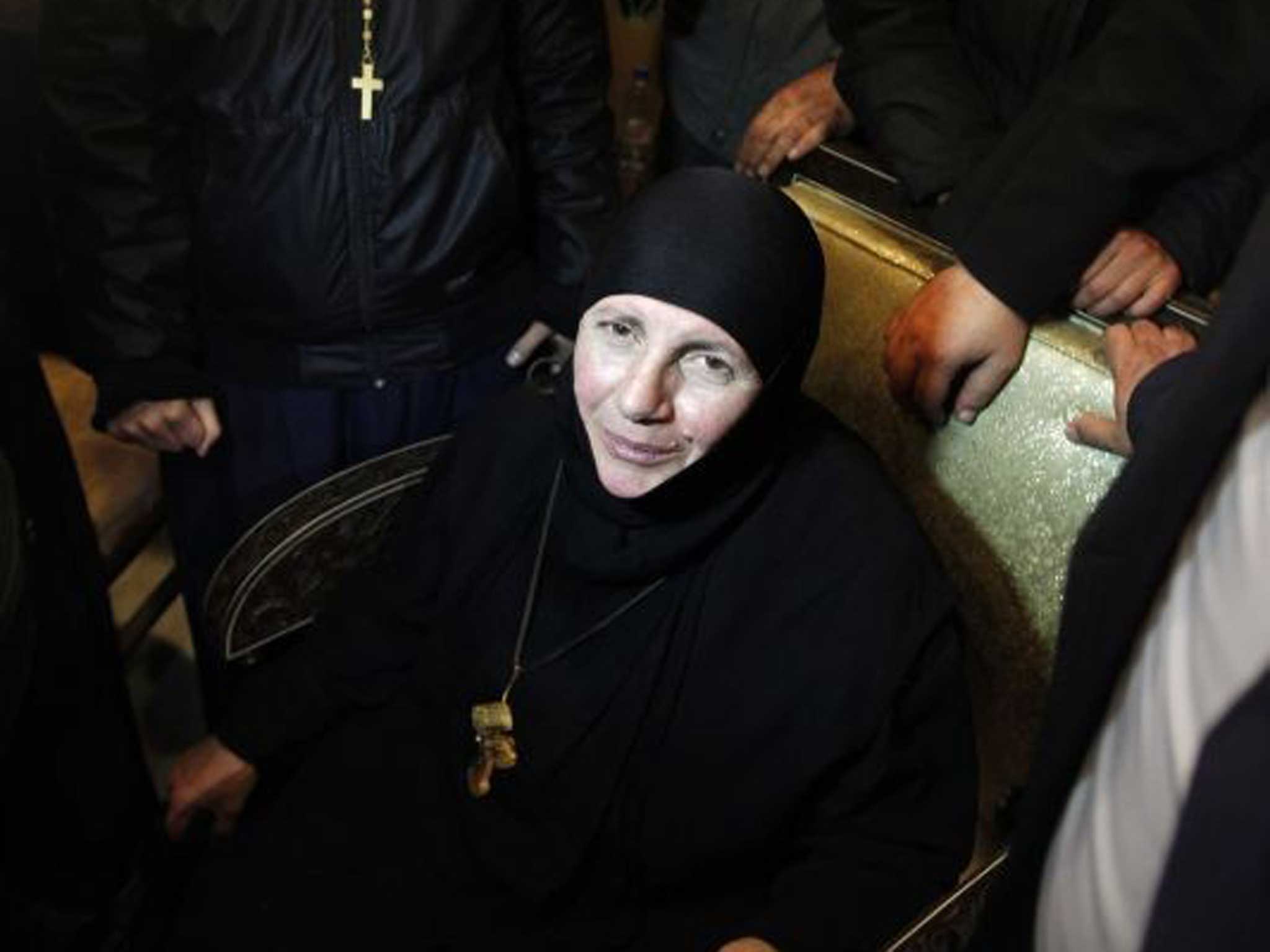 One of the nuns arrives at the Syrian border with Lebanon at the Jdaydeh Yaboos crossing