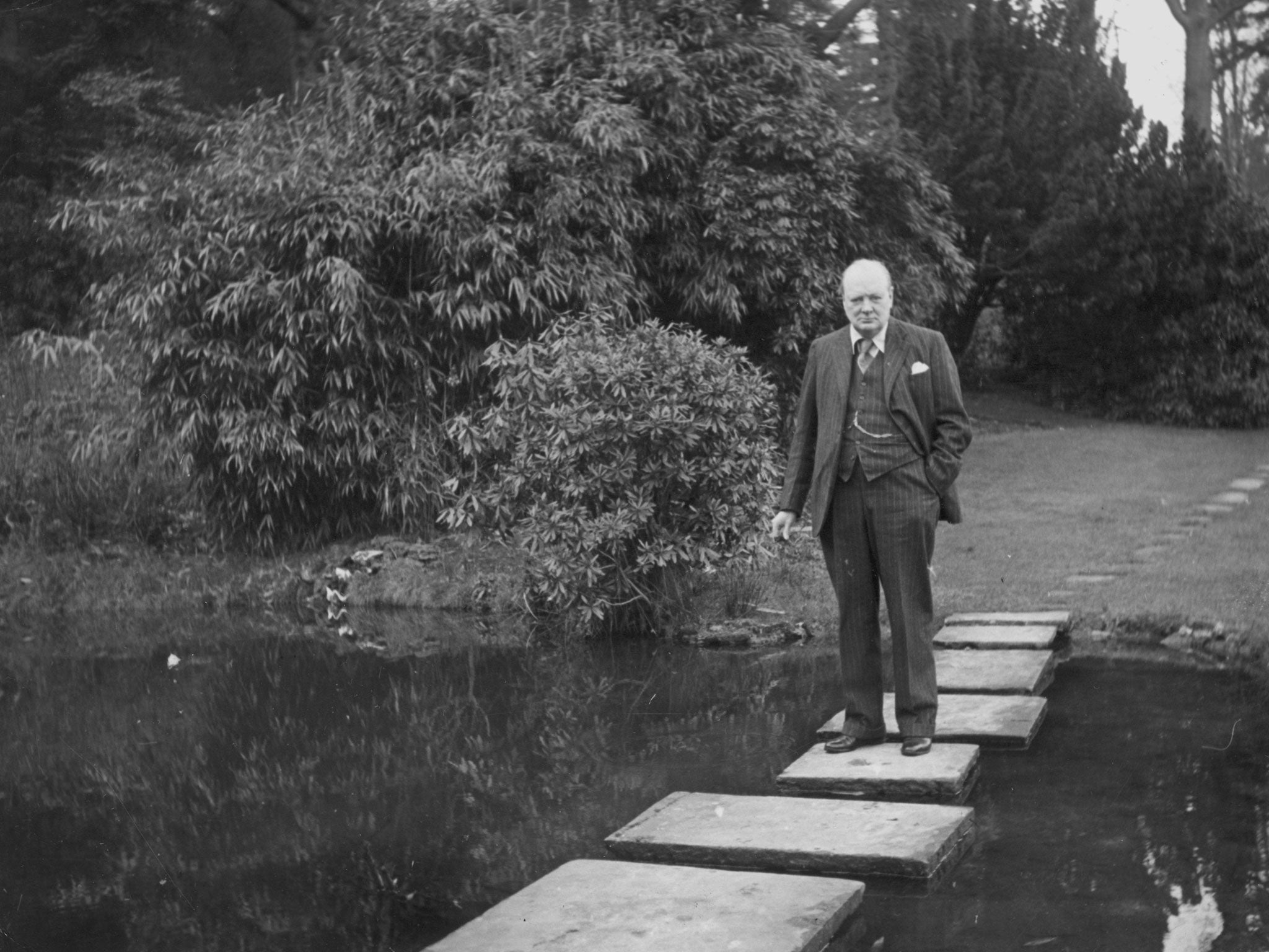 Winston Churchill in the grounds Chartwell