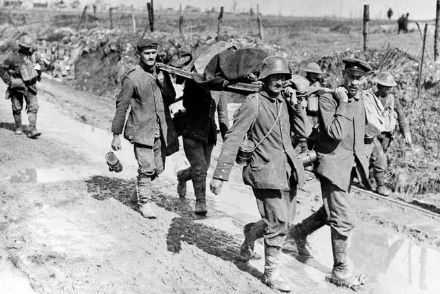 Bearing witness: a Canadian casualty of the Battle of Vimy Ridge being evacuated by German stretcher bearers