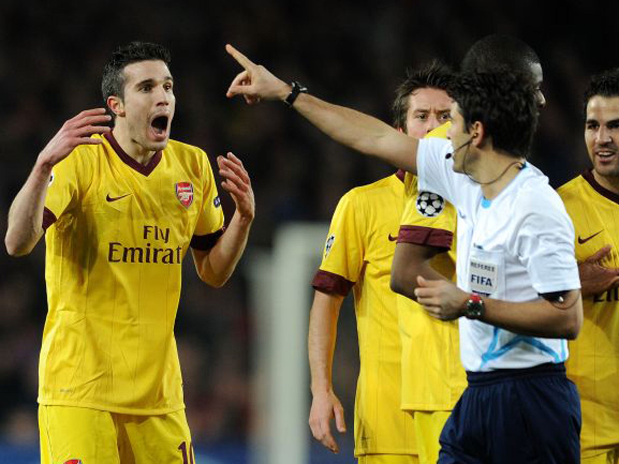 Robin van Persie is sent off at the Nou Camp in 2011