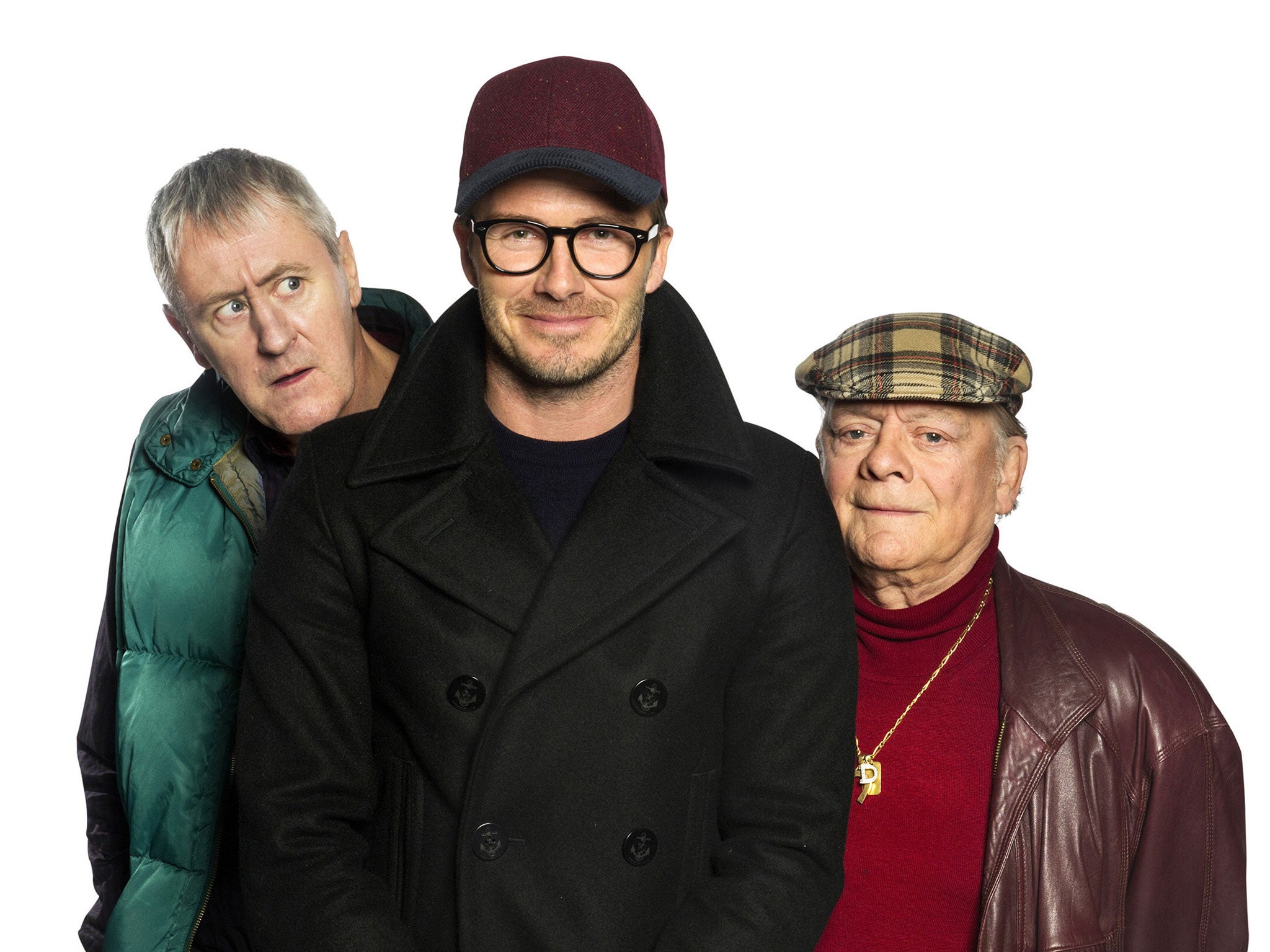 David Beckham with Only Fools and Horses' Del Boy and Rodney