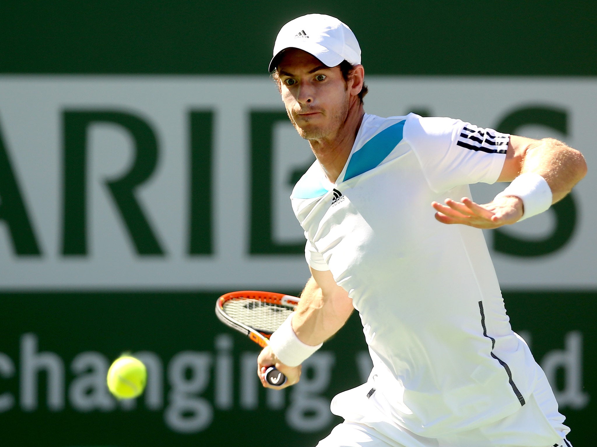 Andy Murray of Great Britain returns a shot to Jiri Vesely of Czech Republic during the BNP Parabas Open at Indian Wells