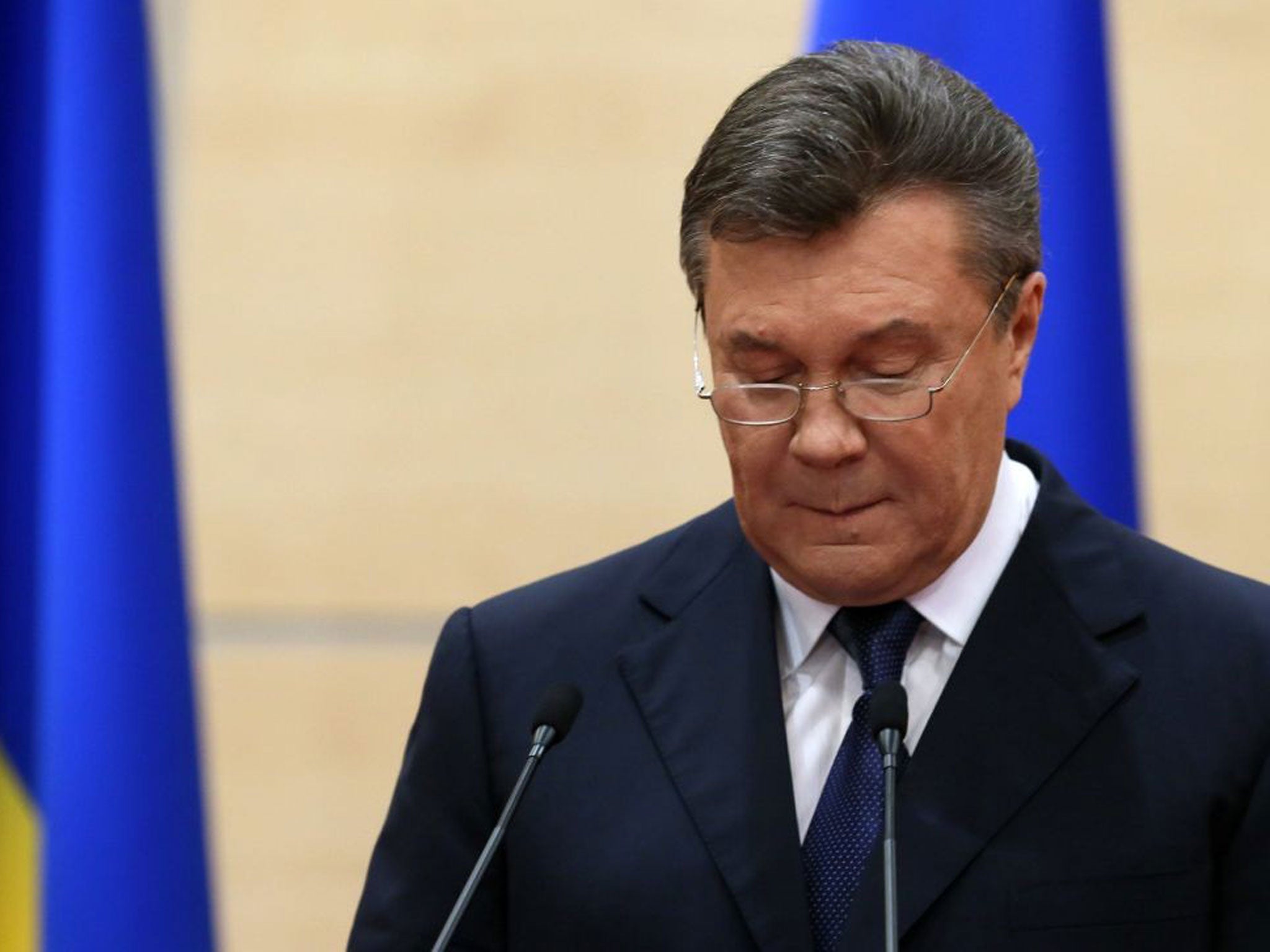 Former Ukrainian president Viktor Yanukovych speaks during a press conference in Rostov-on-Don, Russia, 11 March 2014