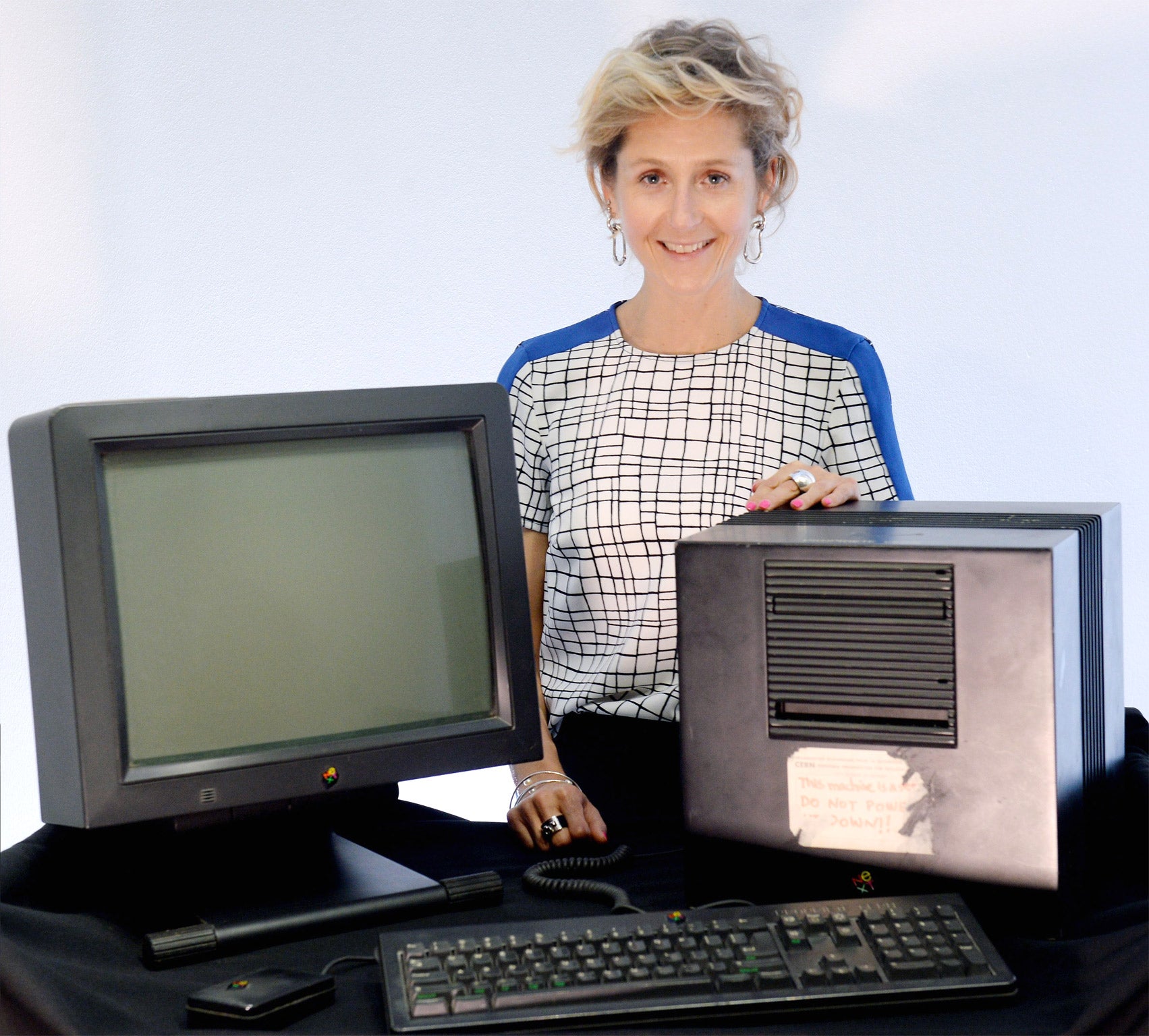 Baroness Lane-Fox with the NeXT cube, the original machine on which Sir Tim Berners-Lee designed the World Wide Web
