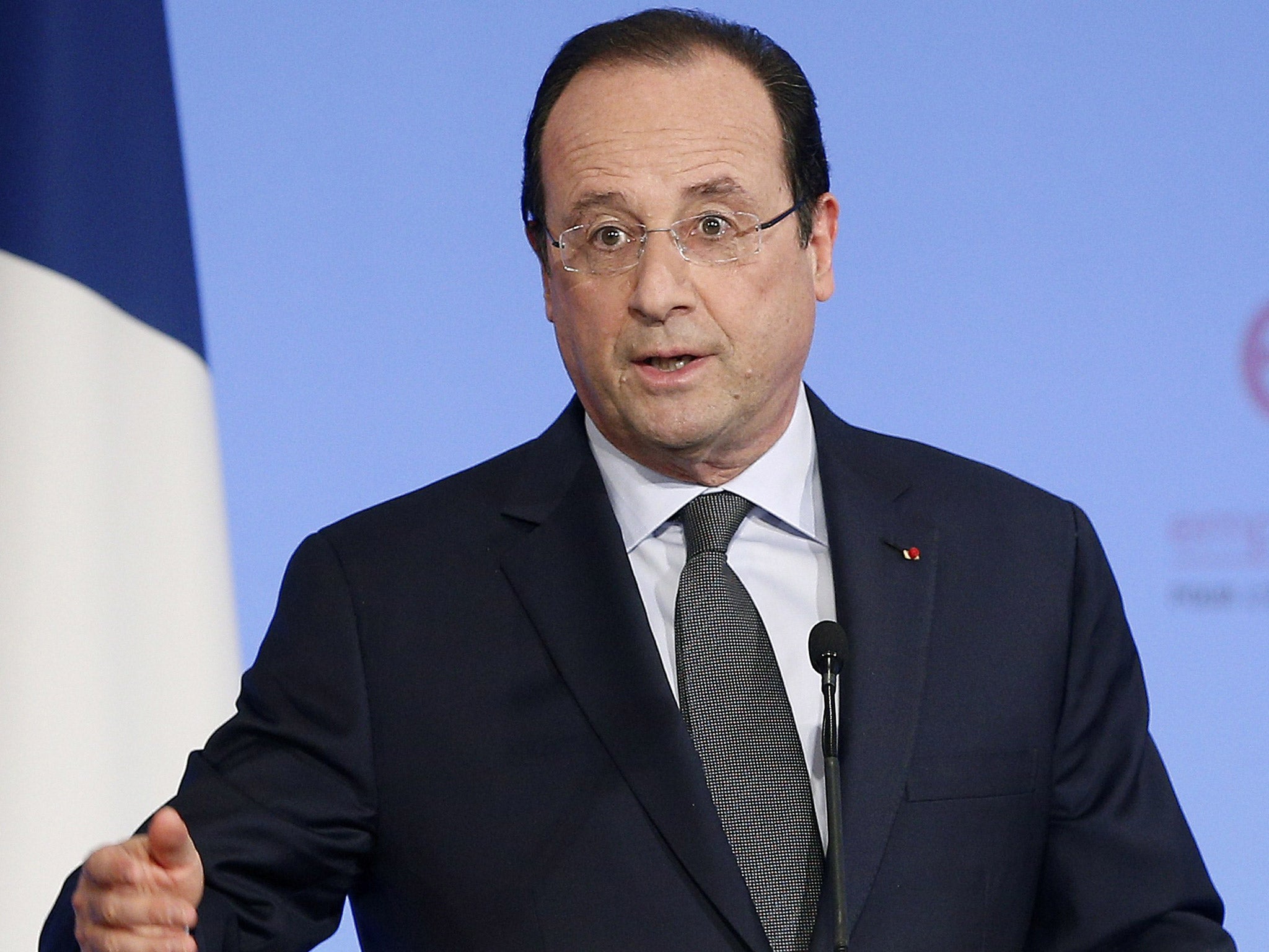 François Hollande delivering a speech at the Elysee Palace in Paris on Tuesday