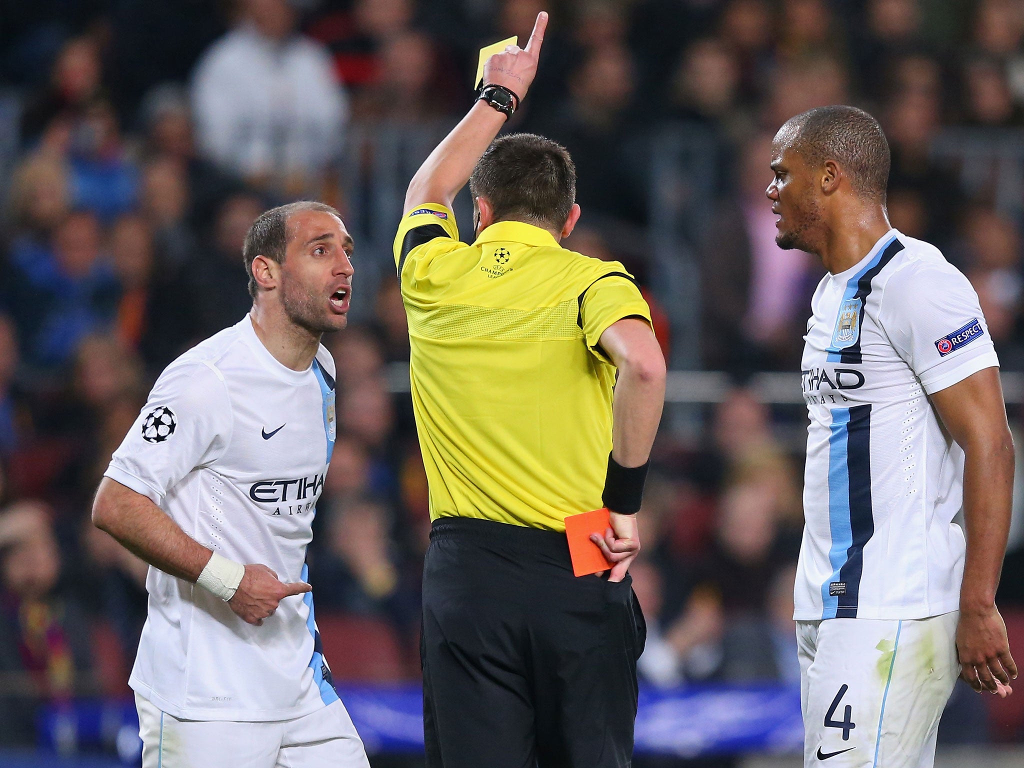 Pablo Zabaleta was sent off against Barcelona for showing dissent