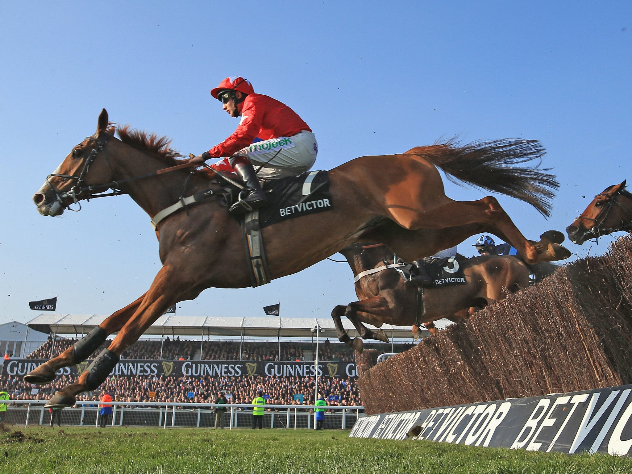Jamie Moore rides Sire De Grugy to a hugely popular victory in the Champion Chase