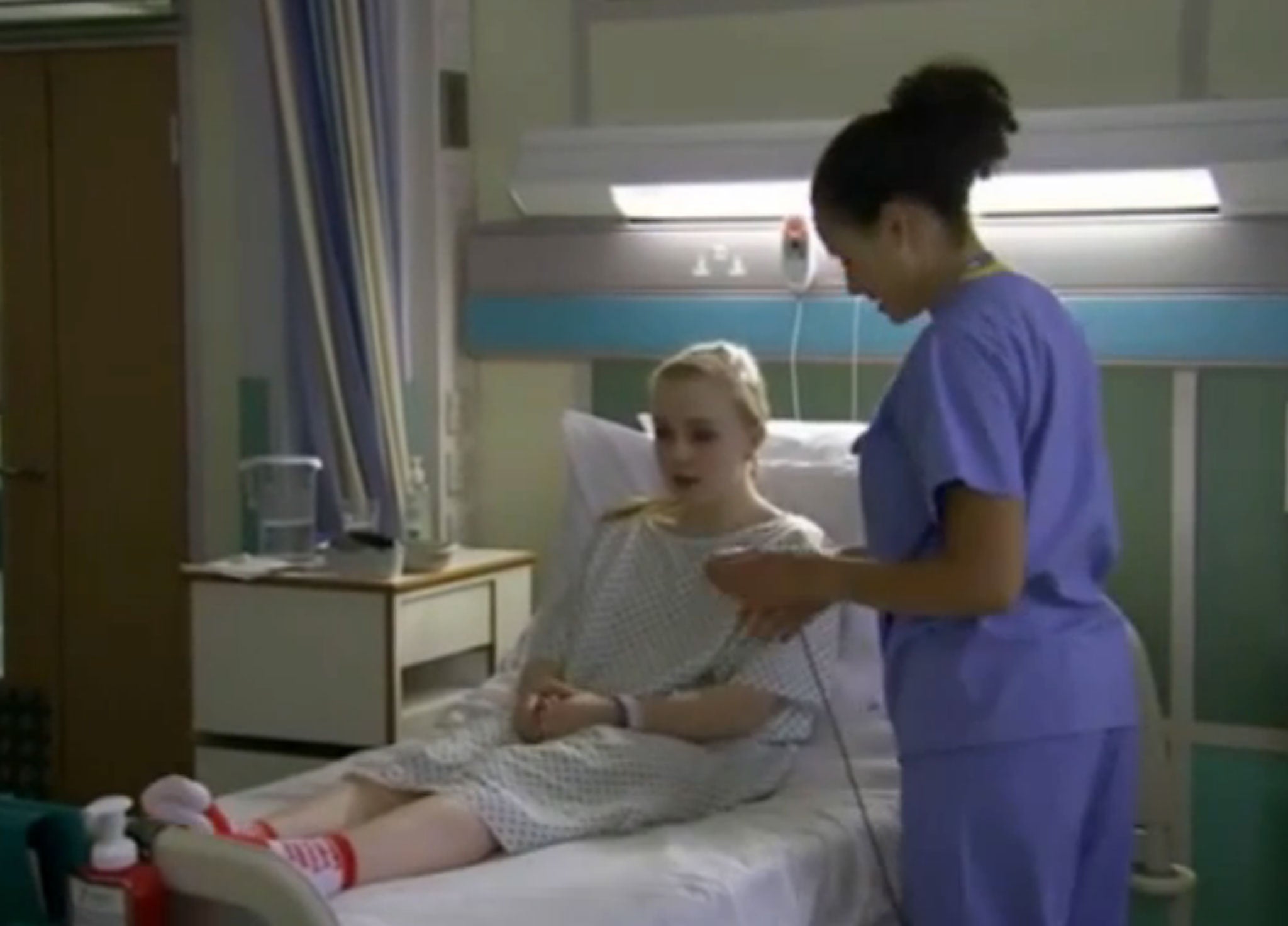 The BBC has received 30 complaints after a character in Holby City said she wanted to chainsaw Perrie Edwards' head off
