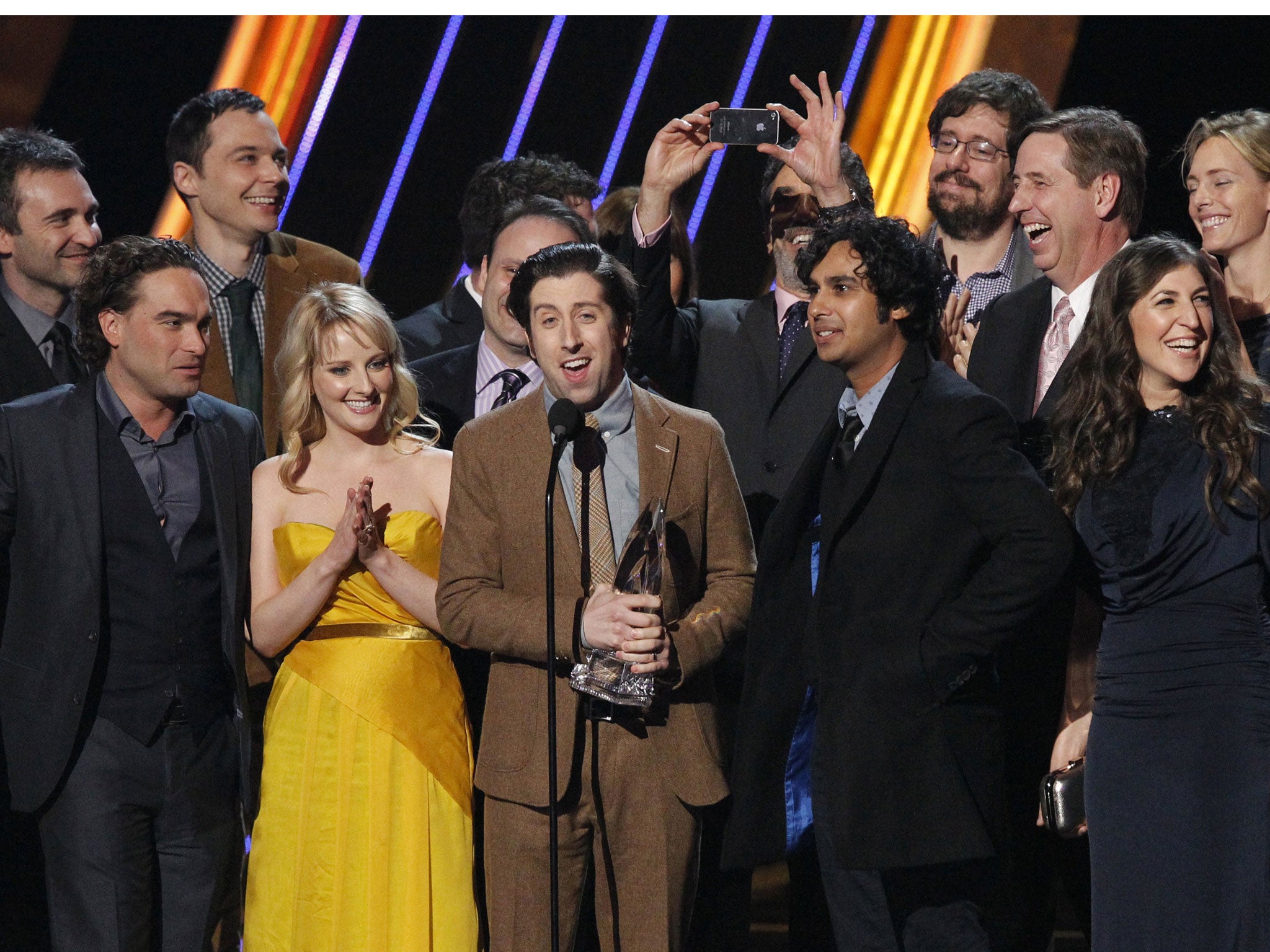 The cast of 'The Big Bang Theory' accept the award for Favorite Network TV Comedy at the 2013 People's Choice Awards in Los Angeles