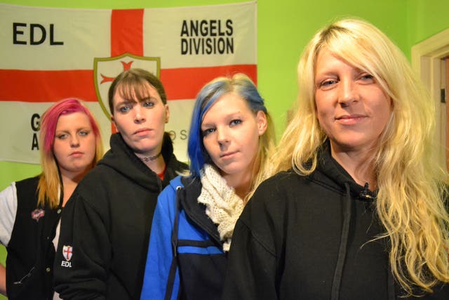 Female front: the EDL’s ‘Yorkshire Angels’ (from left) Amanda, Antonia, Tasha, Gail, from ‘EDL Girls: Don’t Call Me Racist’