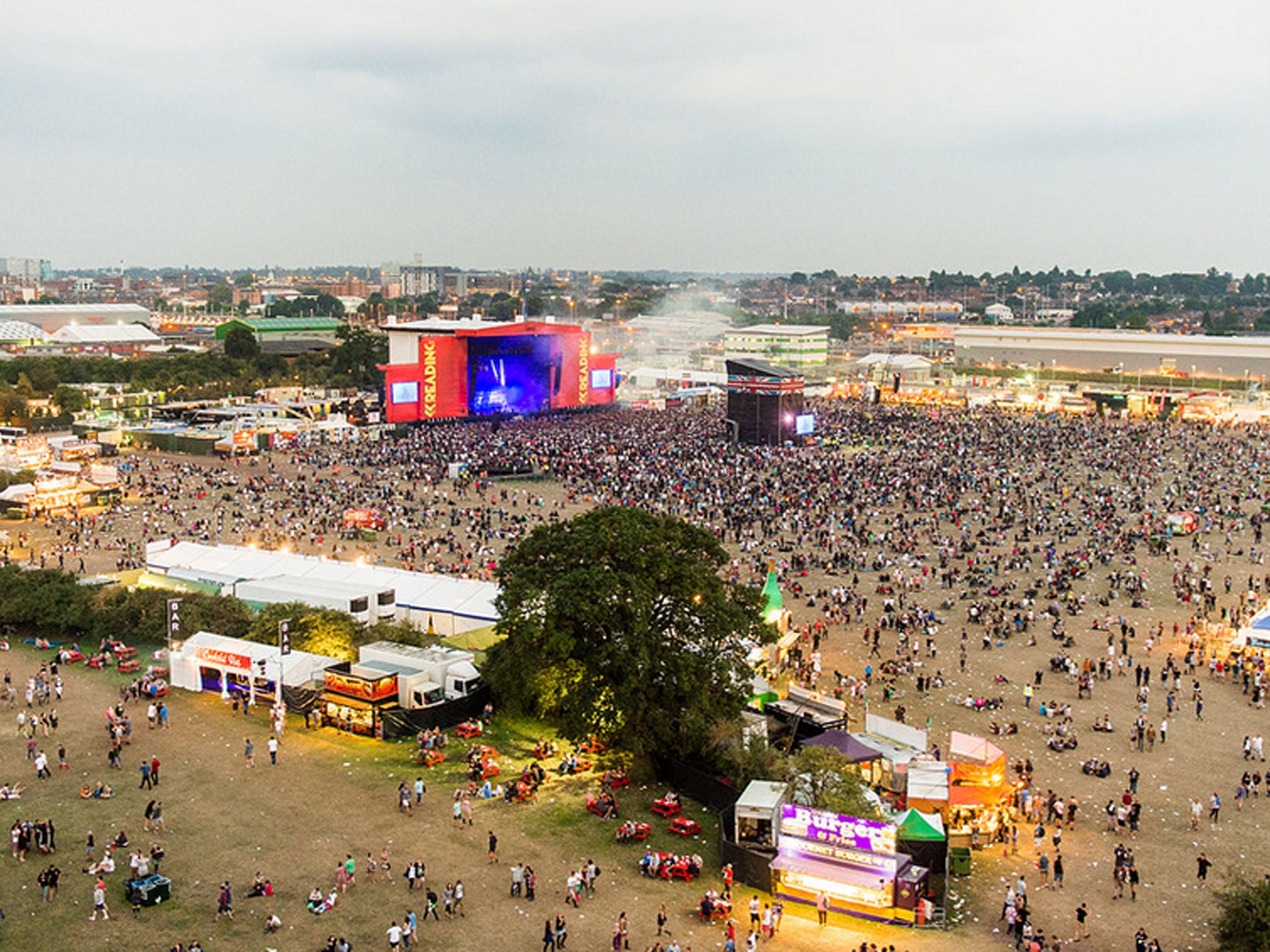 Crowds gather to watch a main stage performance at Reading Festival