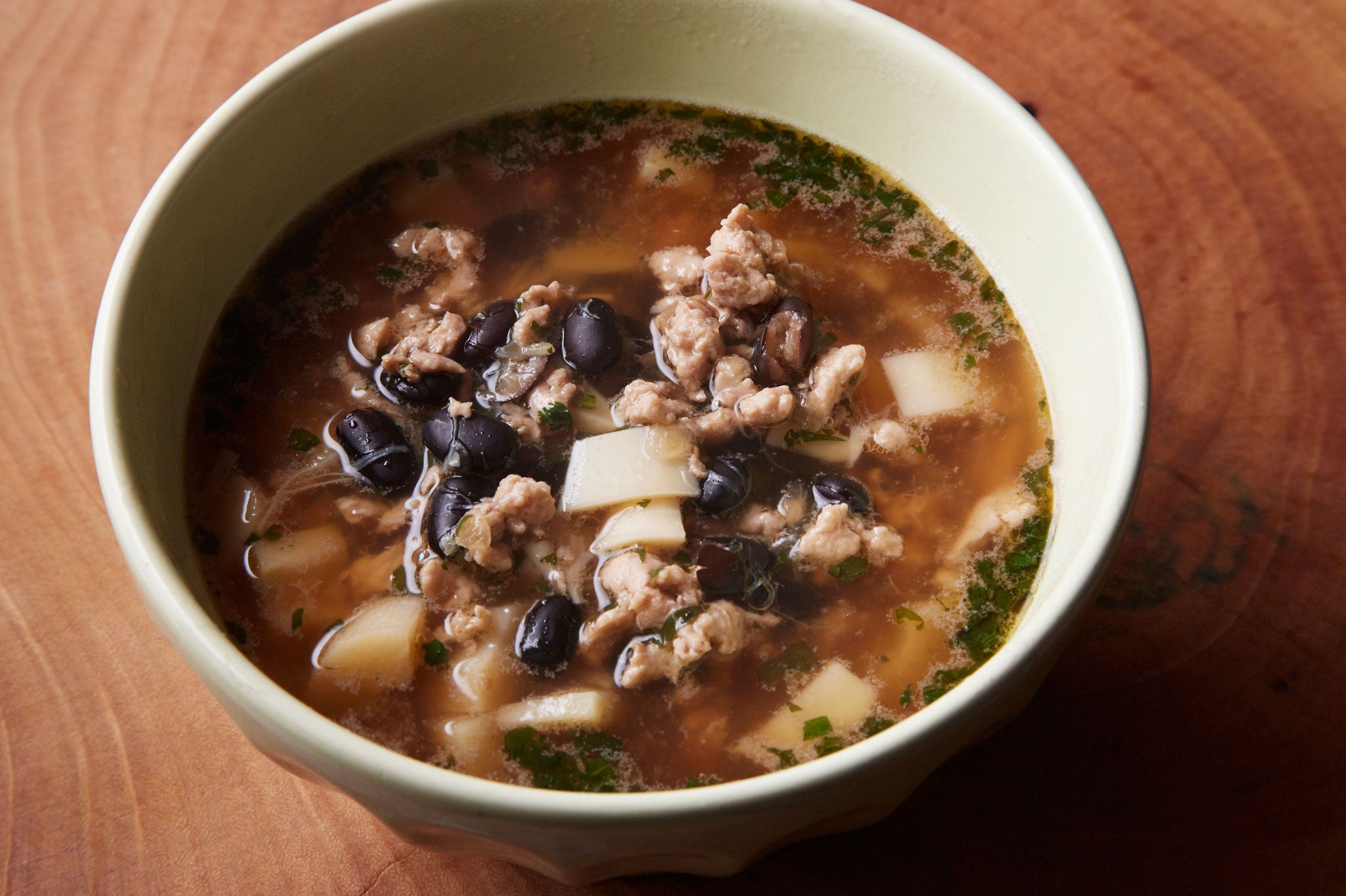 Minced pork, bamboo shoot and black bean broth