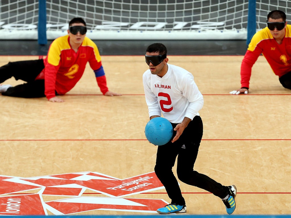 Mostafa Shahbazi Yajlou of Iran in action during the Men's Group B Goalball match between China and Iran on day 1 of the London 2012 Paralympic Games at The Copper Box on August 30, 2012 in London, England.