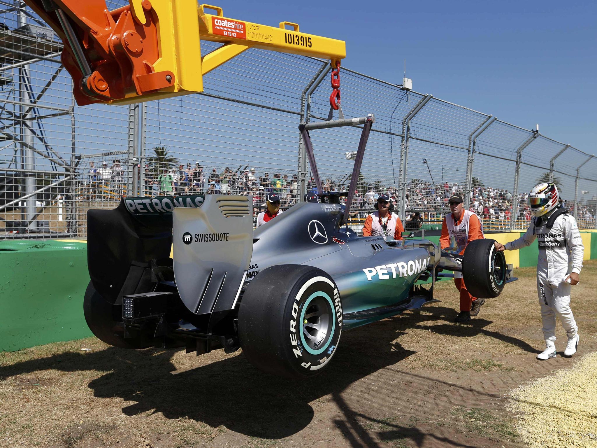 Lewis Hamilton after his Mercedes broke down on the first lap of the first practice session in Melbourne yesterday