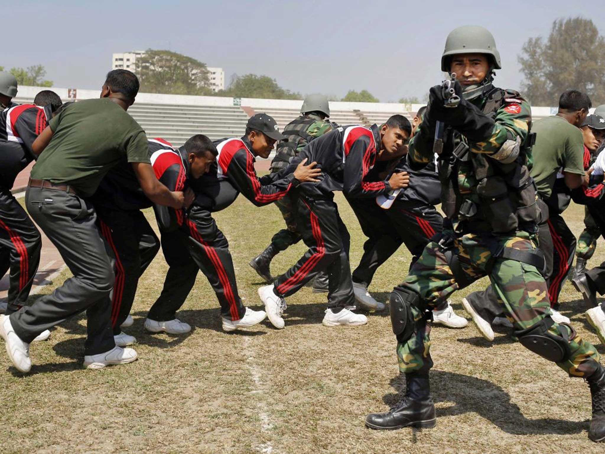 Power play: Bangladesh troops stage a security exercise in Dhaka yesterday