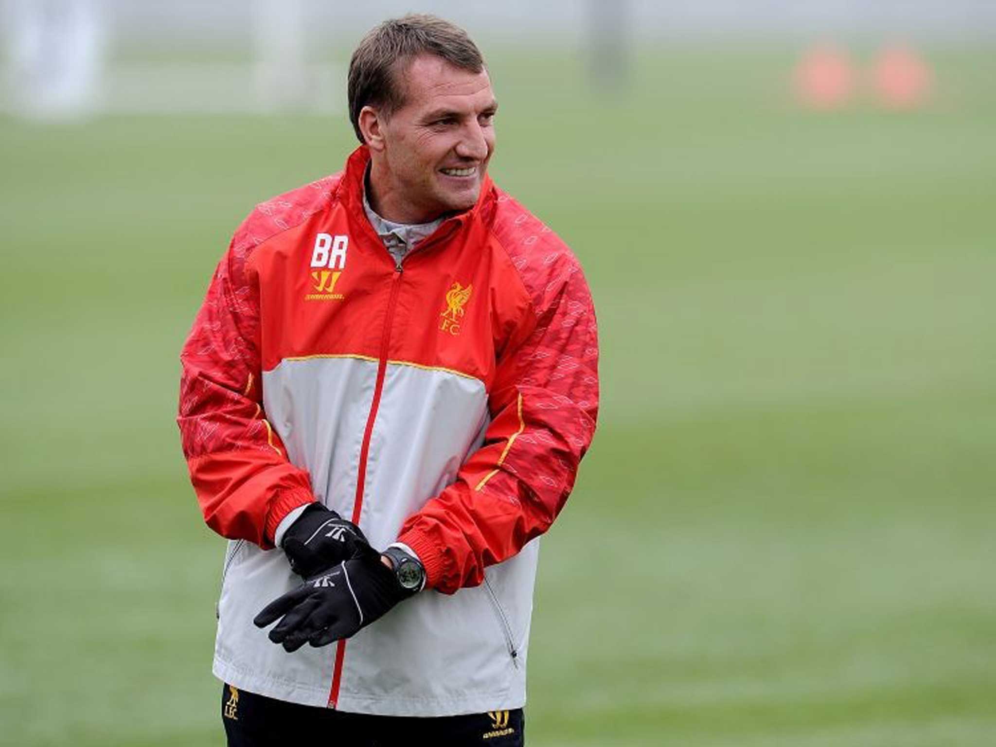 Brendan Rodgers during a training session at Melwood Training Ground