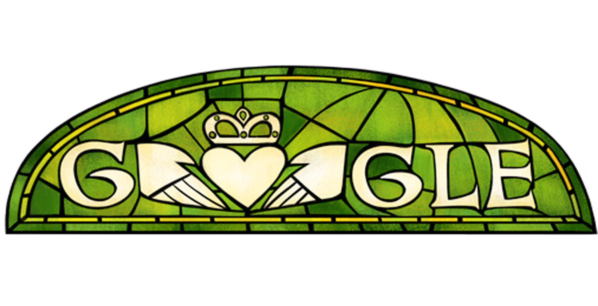 17 March: Google marked the Irish national holiday of St Patrick's Day with a very saintly green stained-glass Doodle