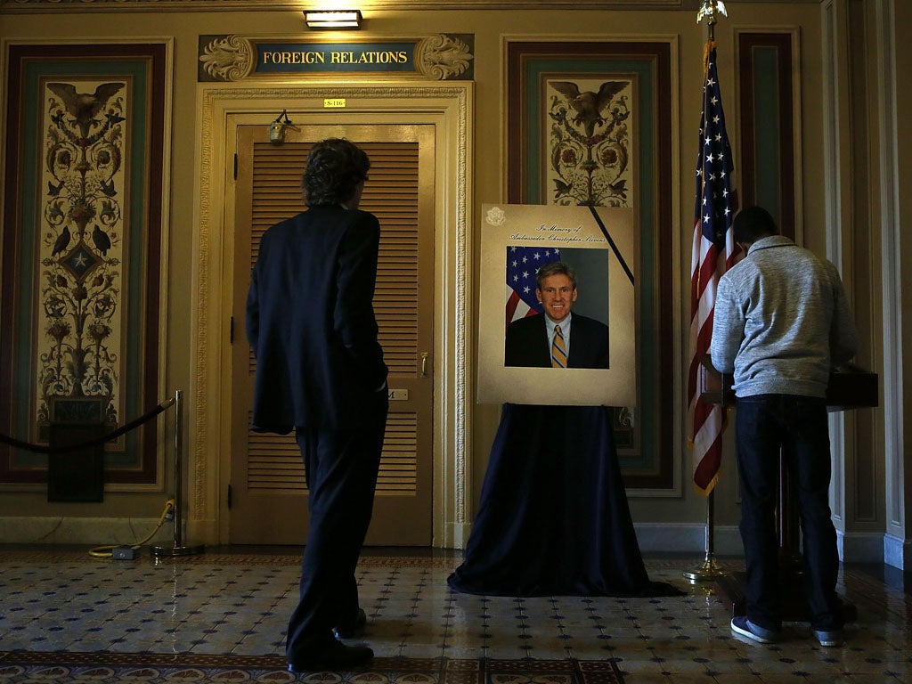 Condolence book for Ambassador J. Christopher Stevens at the U.S. Capitol September 14, 2012 in Washington, DC.
