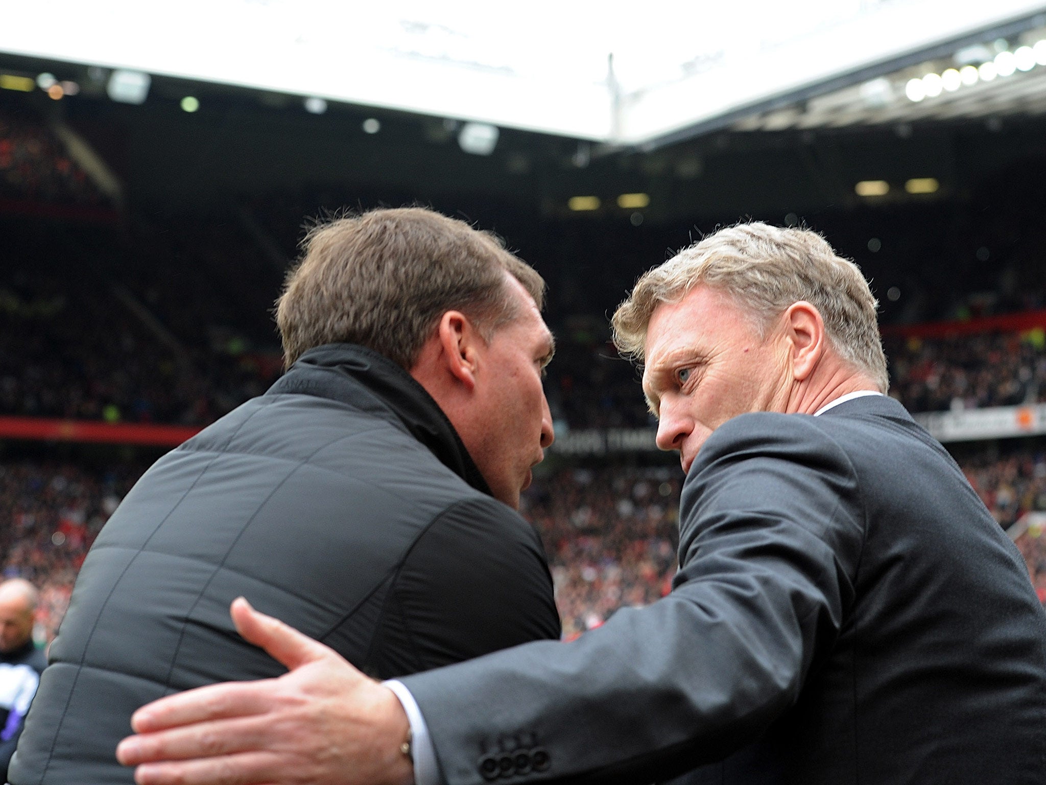 Brendan Rodgers and David Moyes pictured at Old Trafford