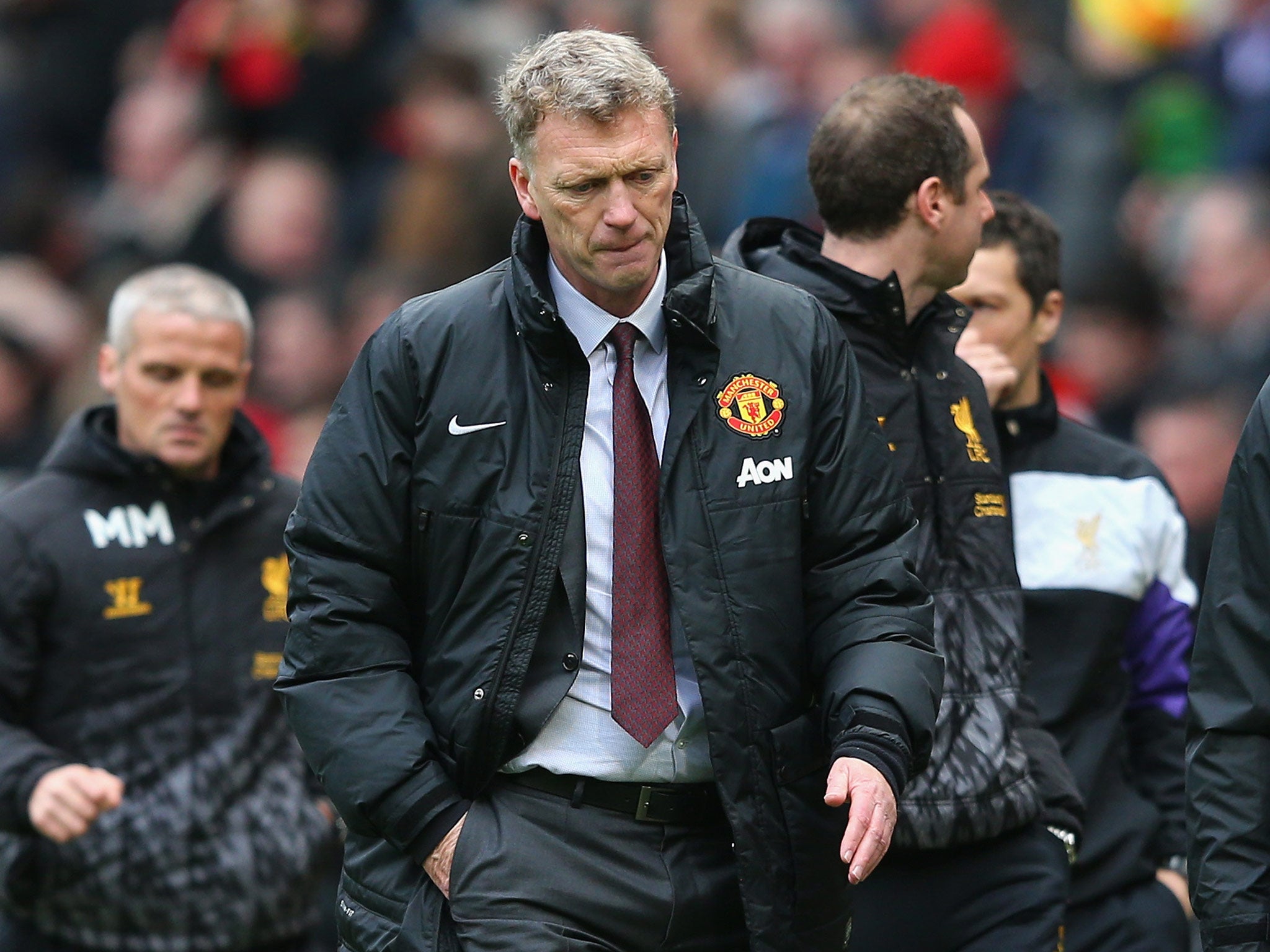 David Moyes pictured at Old Trafford following Manchester United's 3-0 loss to Liverpool