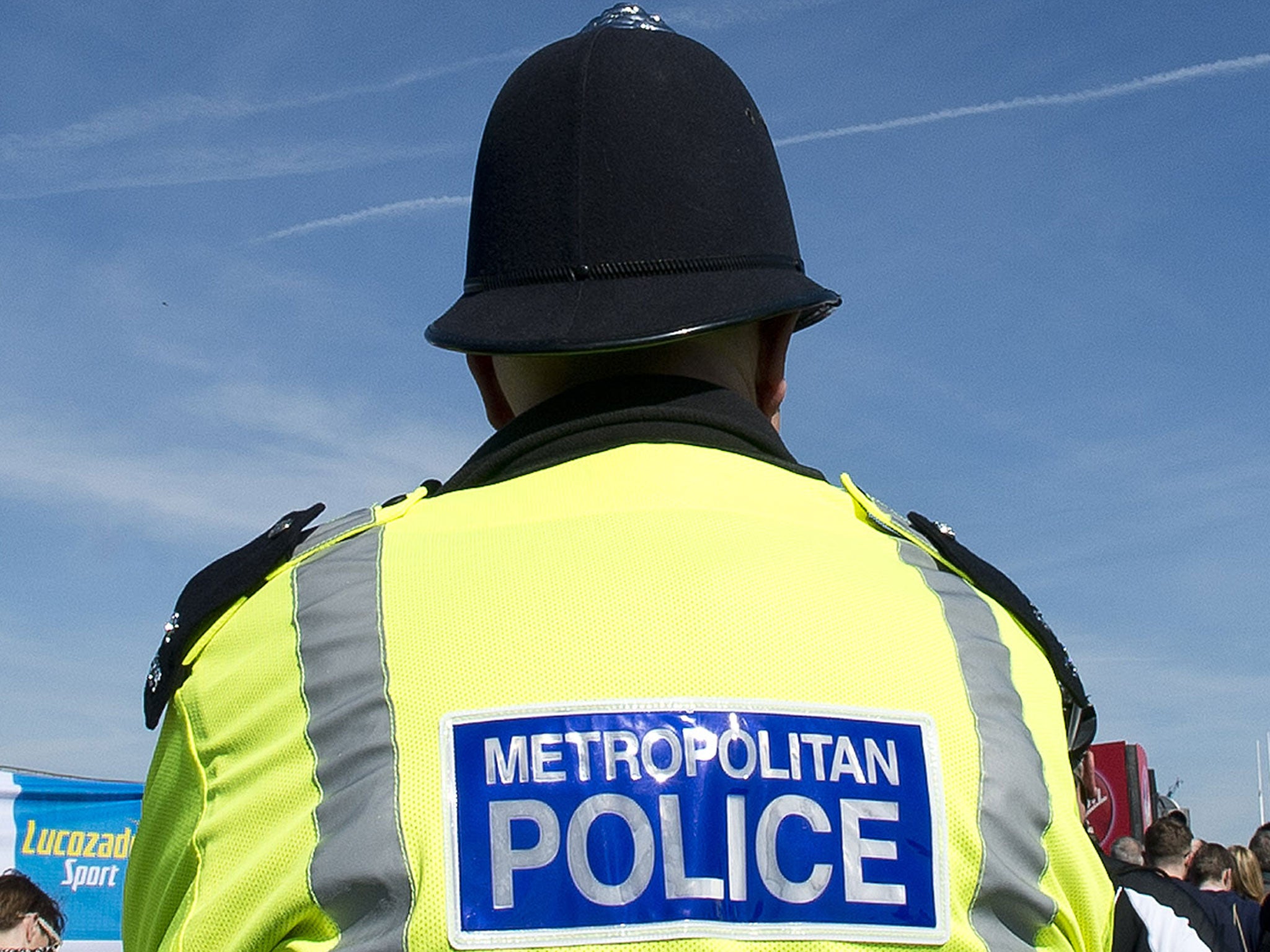 Metropolitan Police officers on patrol during the Virgin London Marathon 2013 on April 21, 2013 in London, England.
