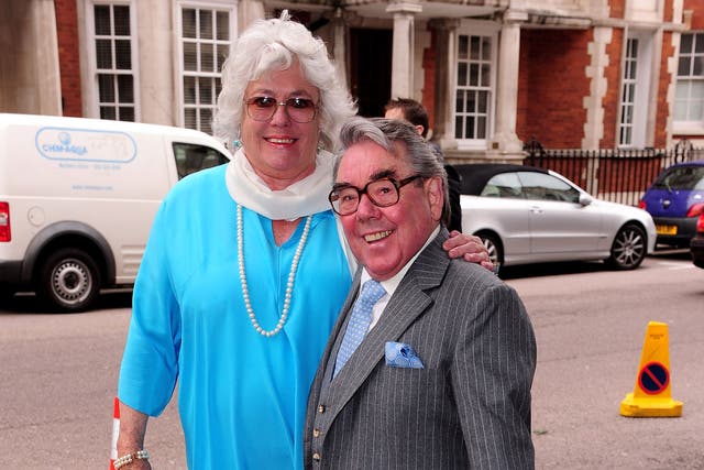 Ronnie Corbett and wife Anne Hart attend the wedding of David Walliams and Lara Stone at Claridge's Hotel on May 16, 2010 in London, England.