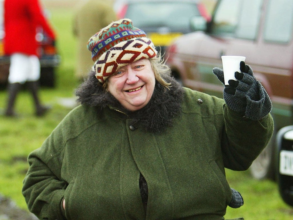 Television personality Clarissa Dickson-Wright attends The Waterloo Cup February 24, 2004 near Liverpool, England.