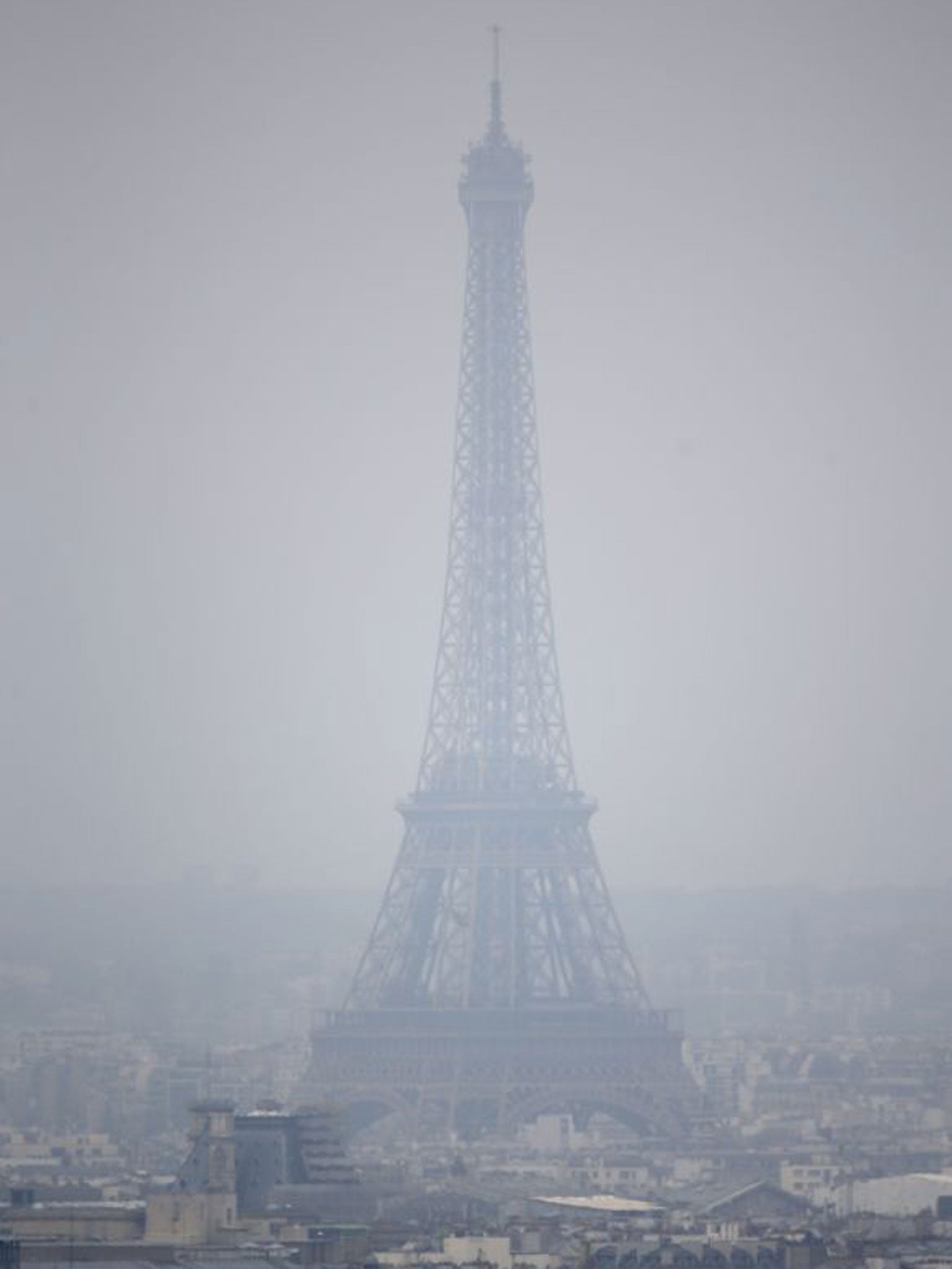 A view of the Eiffel tower from the Parc de Belleville in Paris. There have been concerns of a worsening air quality after a week when unseasonally balmy weather boosted pollution in the capital