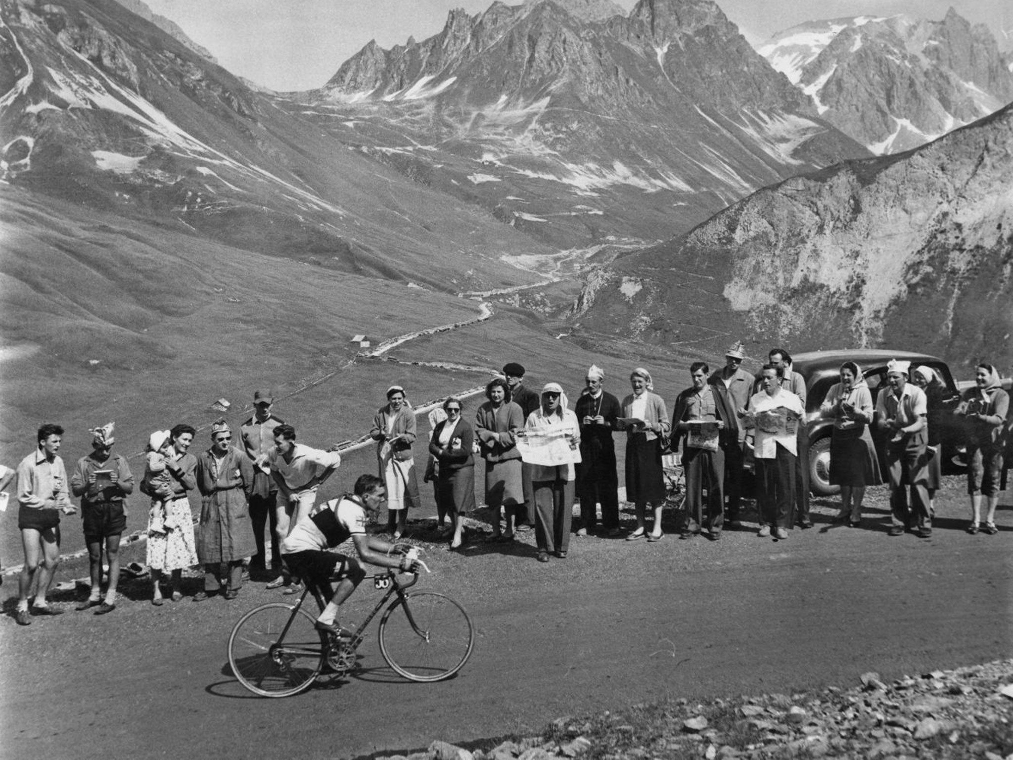Brian Robinson suffers on the legendary climb of the Col du Galibier in the Alps in 1955