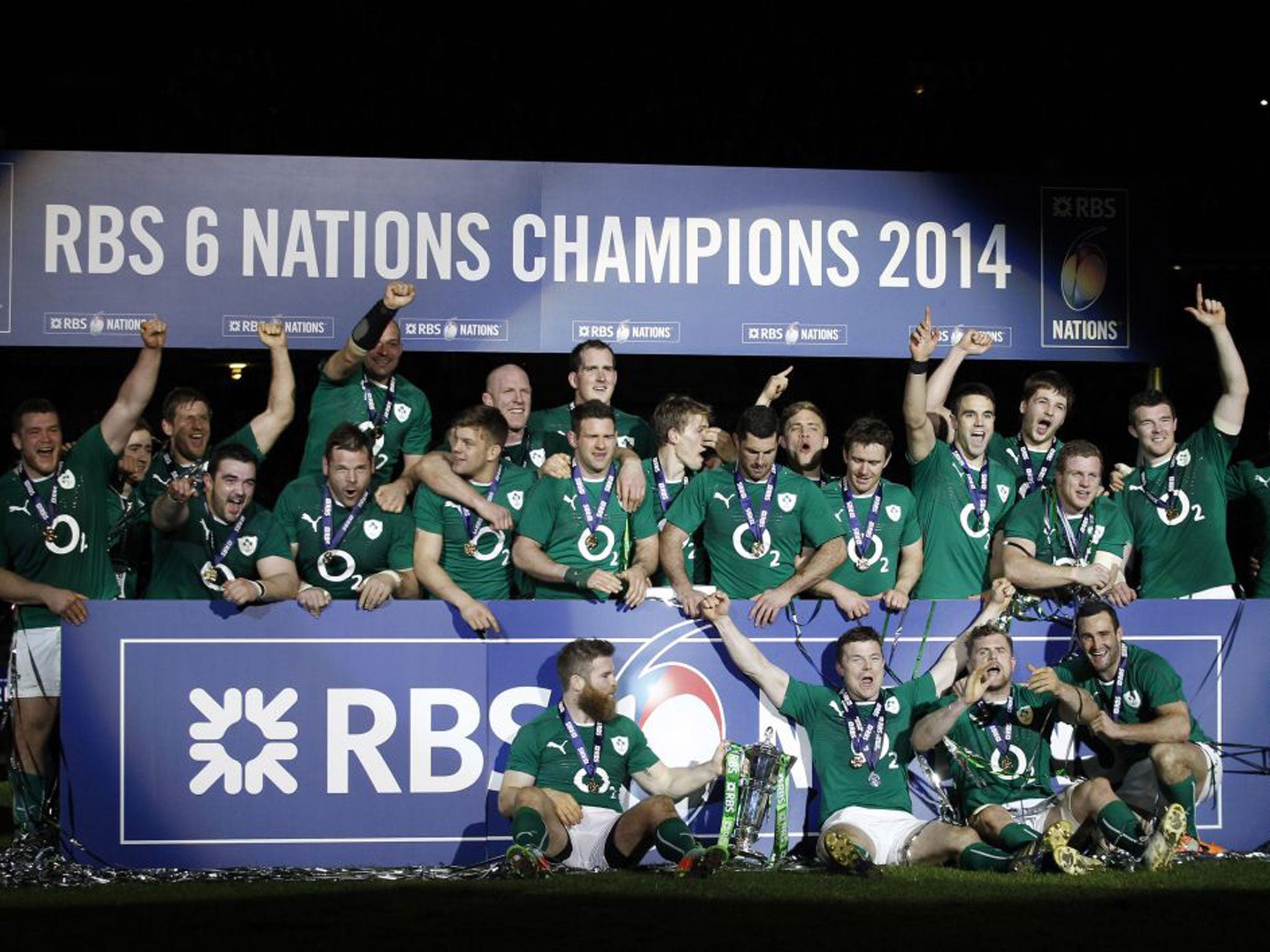 Ireland players celebrate their Six Nations triumph on Saturday