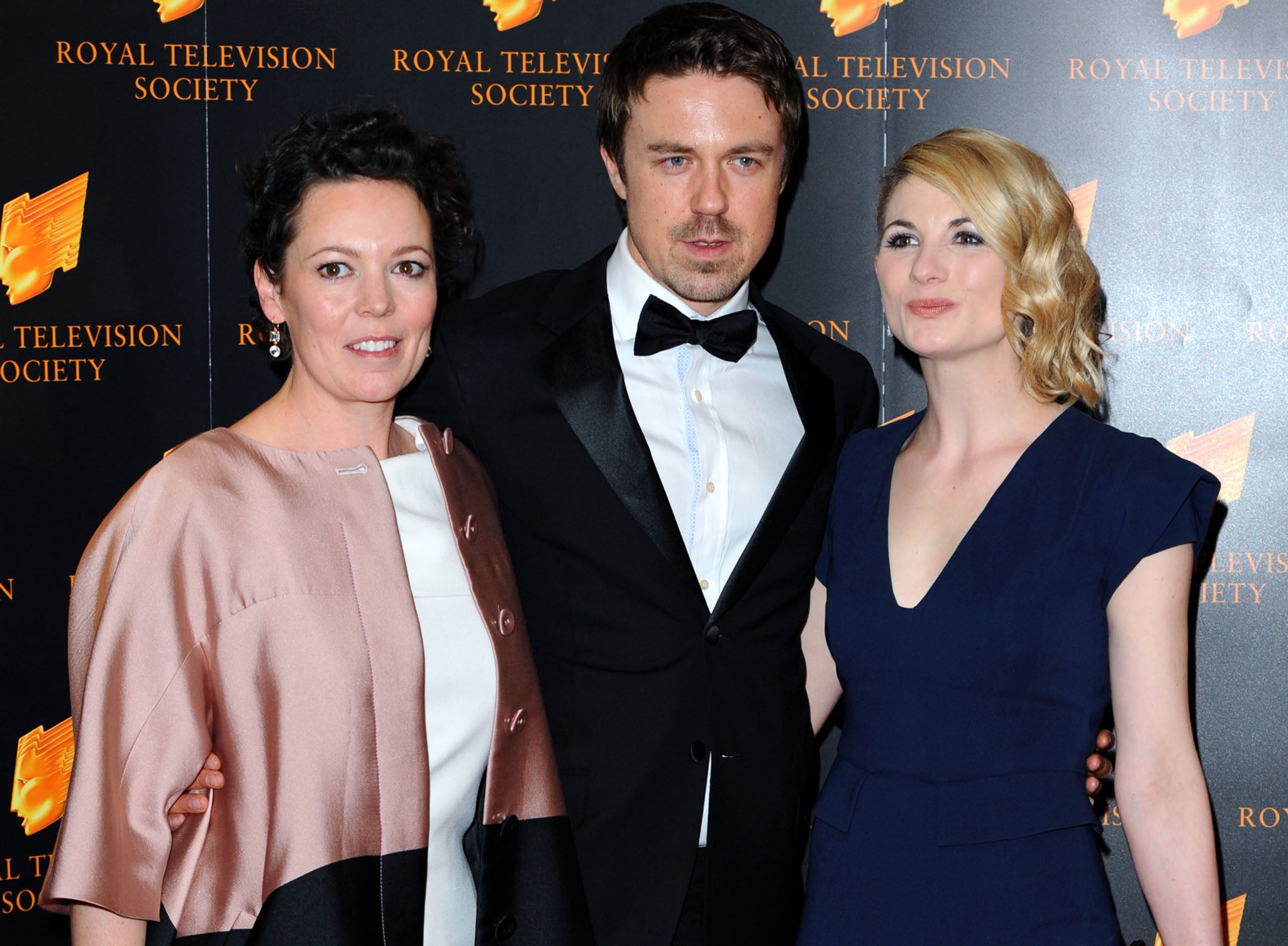 Broadchurch stars Olivia Colman, Andrew Buchan and Jodie Whittaker at the RTS Awards in London