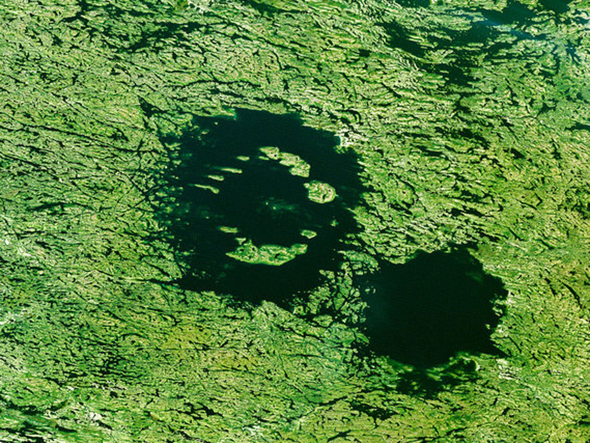 Clearwater Lakes in the US - believed to have been created by a double asteroid impact 290 million years ago.