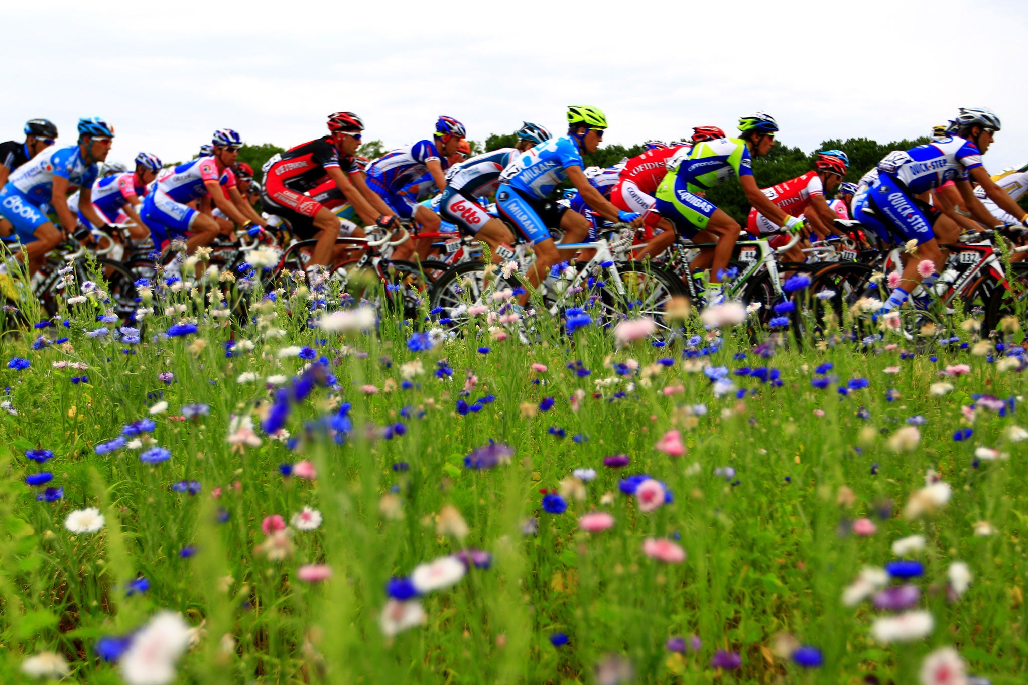 Part of the joy of following the Tour live is finding the perfect space to watch as the pack rides through the fields of France (AFP/Getty)