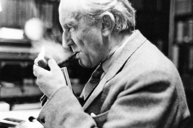 JRR Tolkien in his study at Merton College, Oxford, in 1955