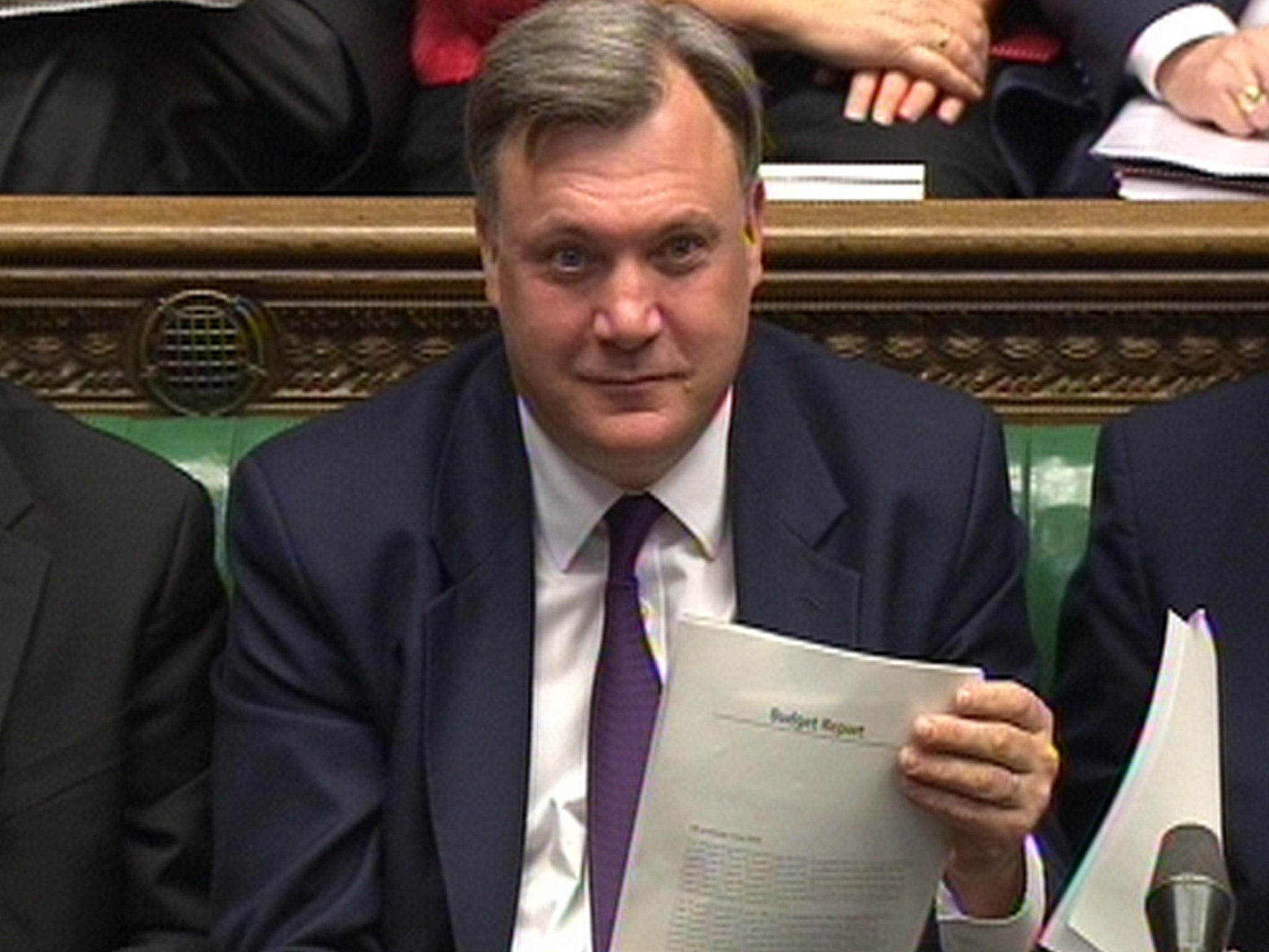 Shadow chancellor Ed Balls as he listens to George Osborne deliver his Budget last month