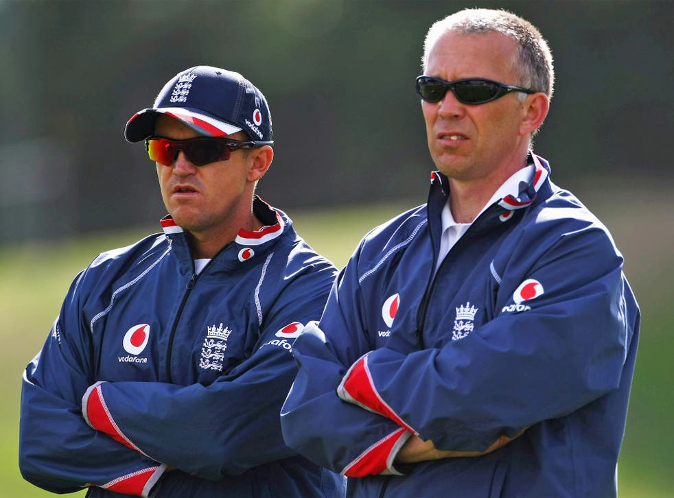 James Whitaker (right) with Andy Flower, the former head coach who stood down after the Ashes whitewash last winter